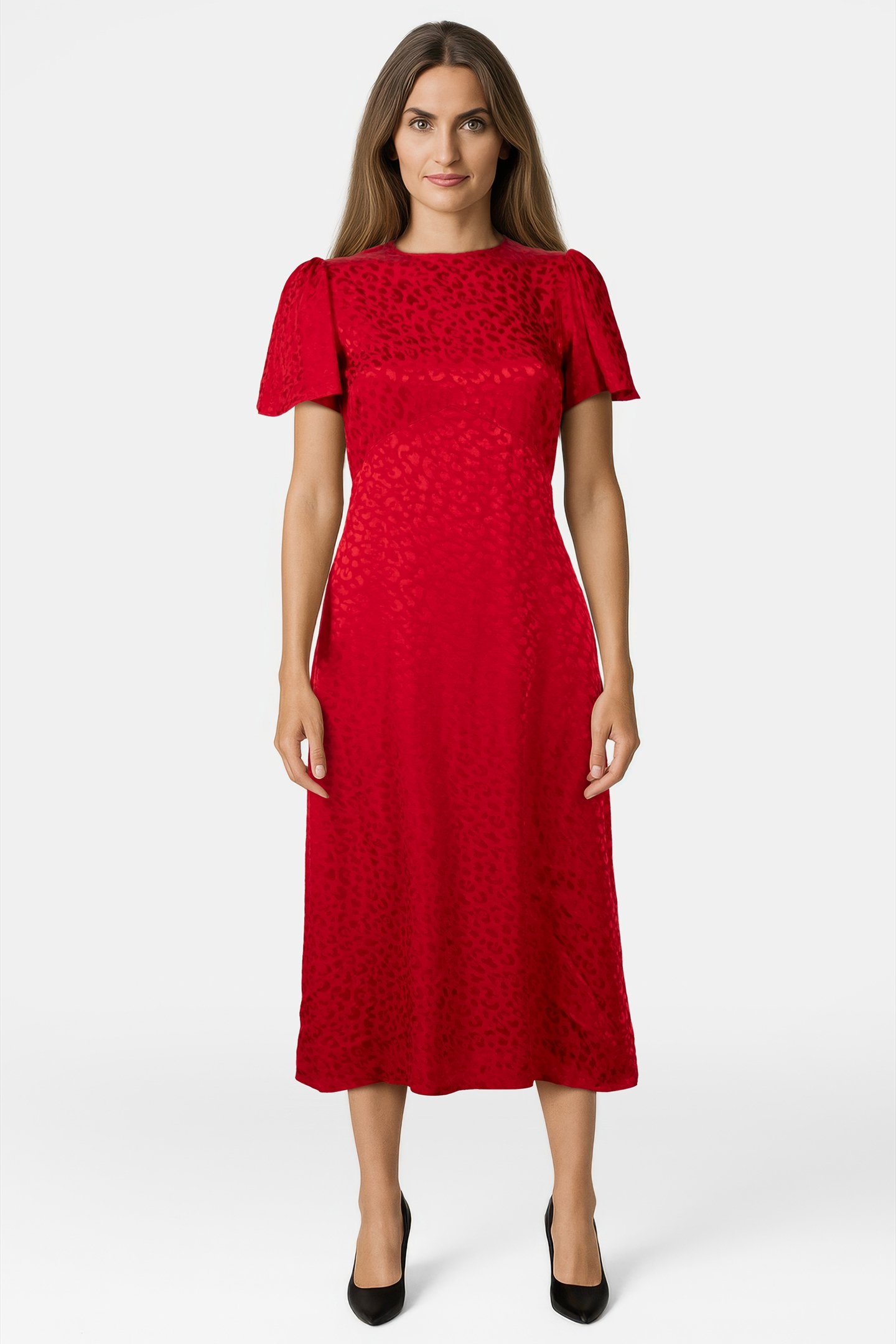 MIDI DRESS IN CRIMSON JAQUARD 1