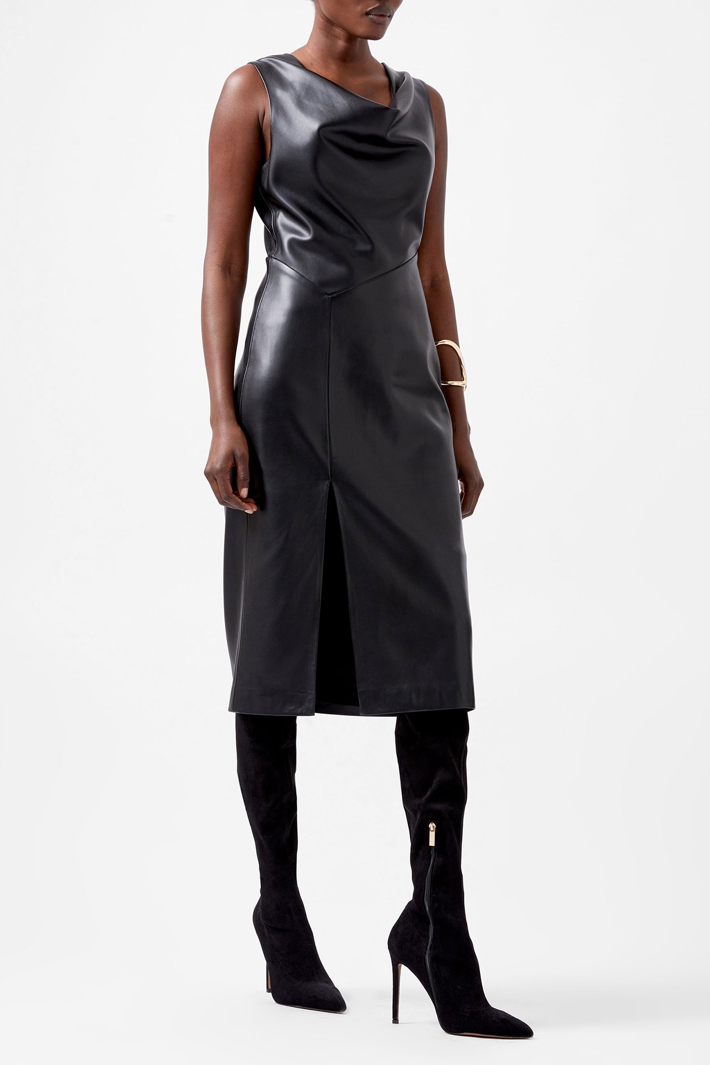 ELETTRA PU COWL NK SLVLSS DRES BLACKOUT 1