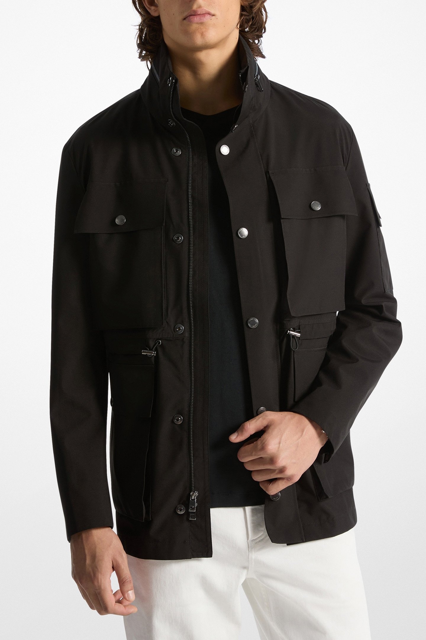FOUR POCKET UTILITY TECHNICAL ZIP UP JACKET IN BLACK 1