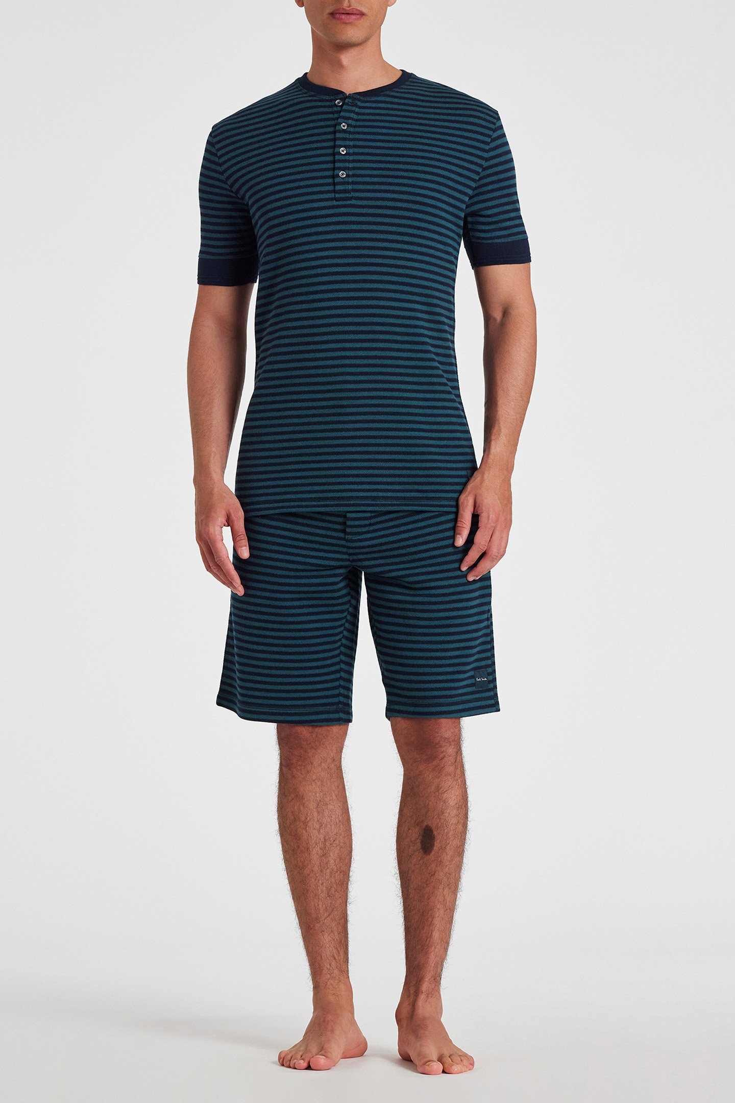 MEN TOP SS HENLEY STRP NAVY 3