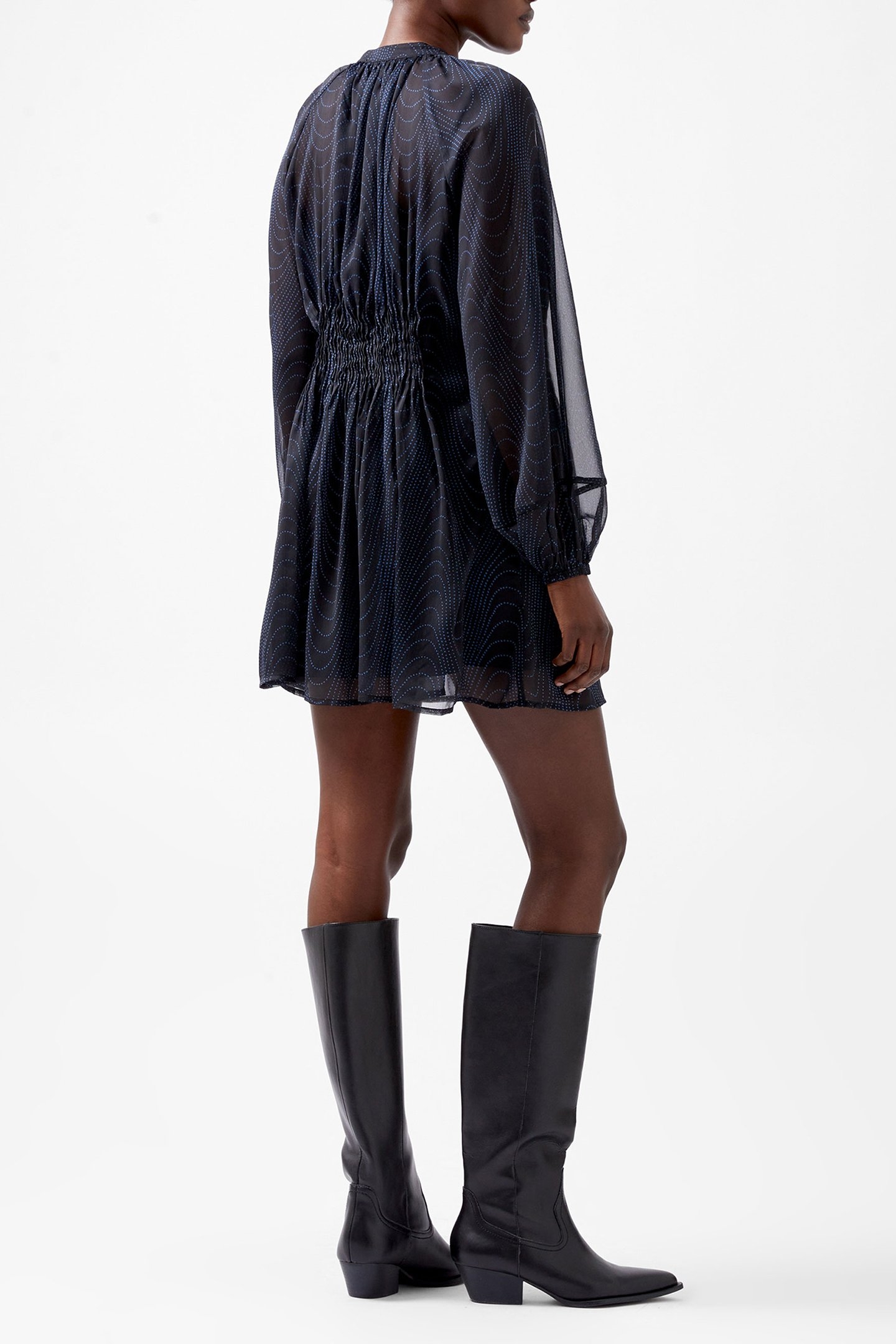 GRACE ARTEMIS LS RUFFLE DRESS BLACKOUT/CHROME BLUE 2