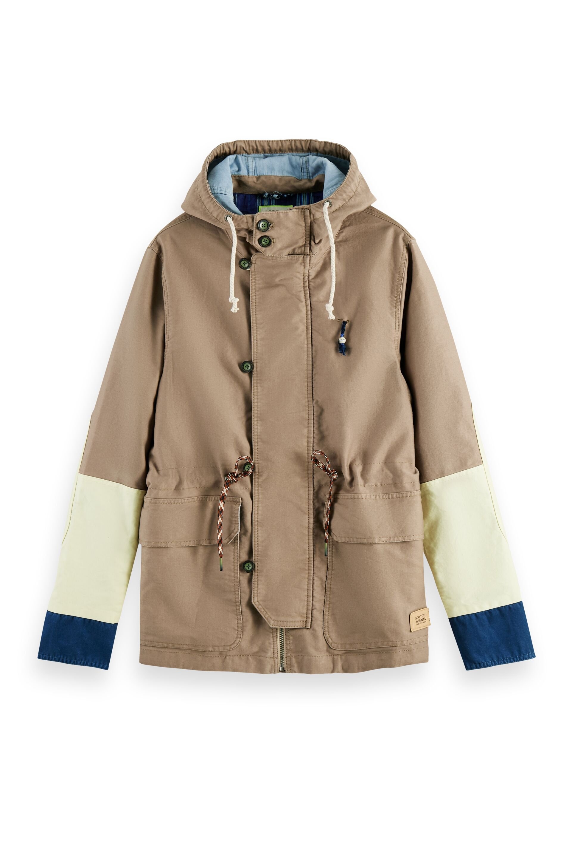 WASHED HOODED COLOUR BLOCK JACKET IN ORGANIC COTTON COMBO A 1