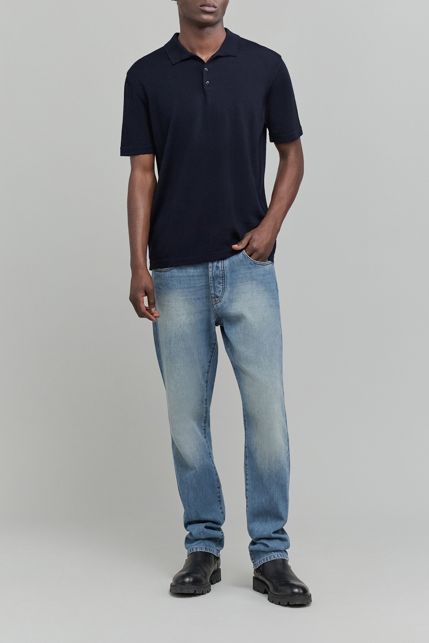 100% MERINO WOOL KNIT NAVY POLO SHIRT 3