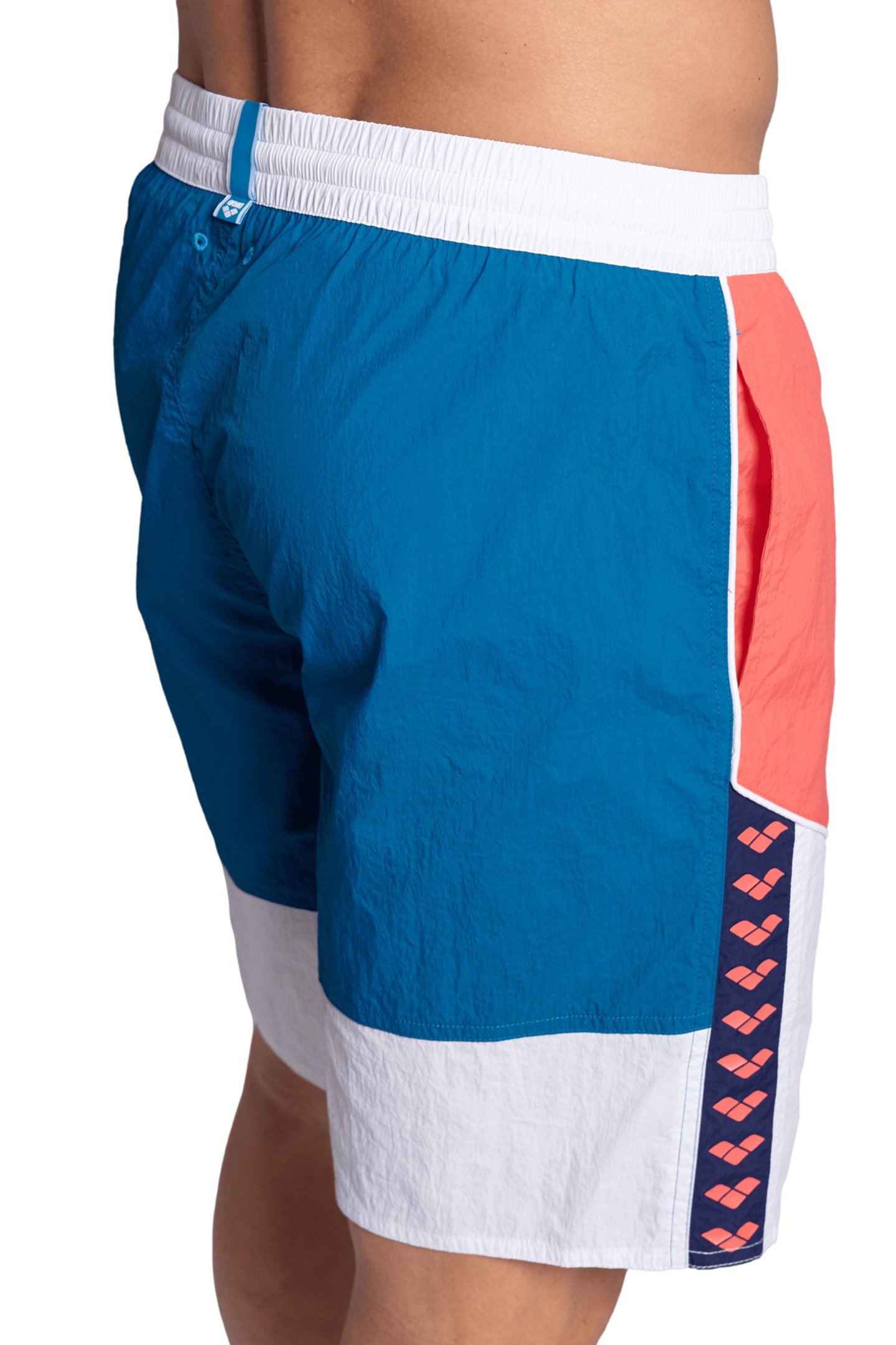 MEN'S ARENA TEAM STRIPE BERMUDA PANEL WHITE-CALYPSO CORAL-BL 5