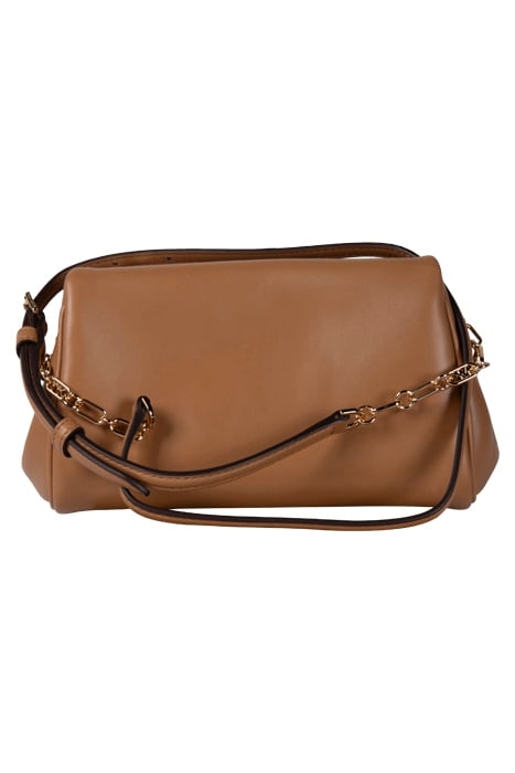 MEDIUM TOP ZIP CROSSBODY BAG WITH GOLD CHAIN IN CAMEL 3