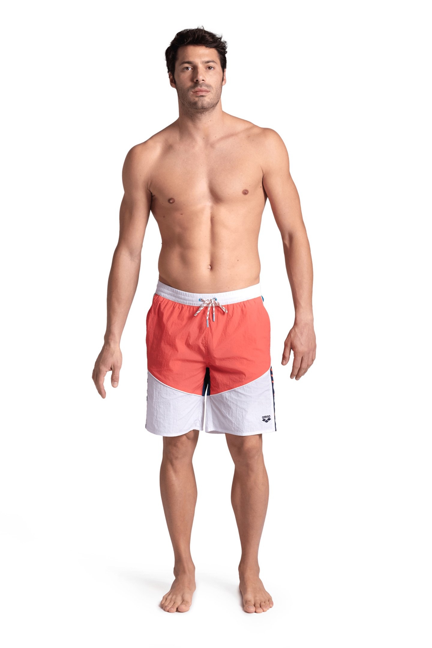 MEN'S ARENA TEAM STRIPE BERMUDA PANEL WHITE-CALYPSO CORAL-BL 3