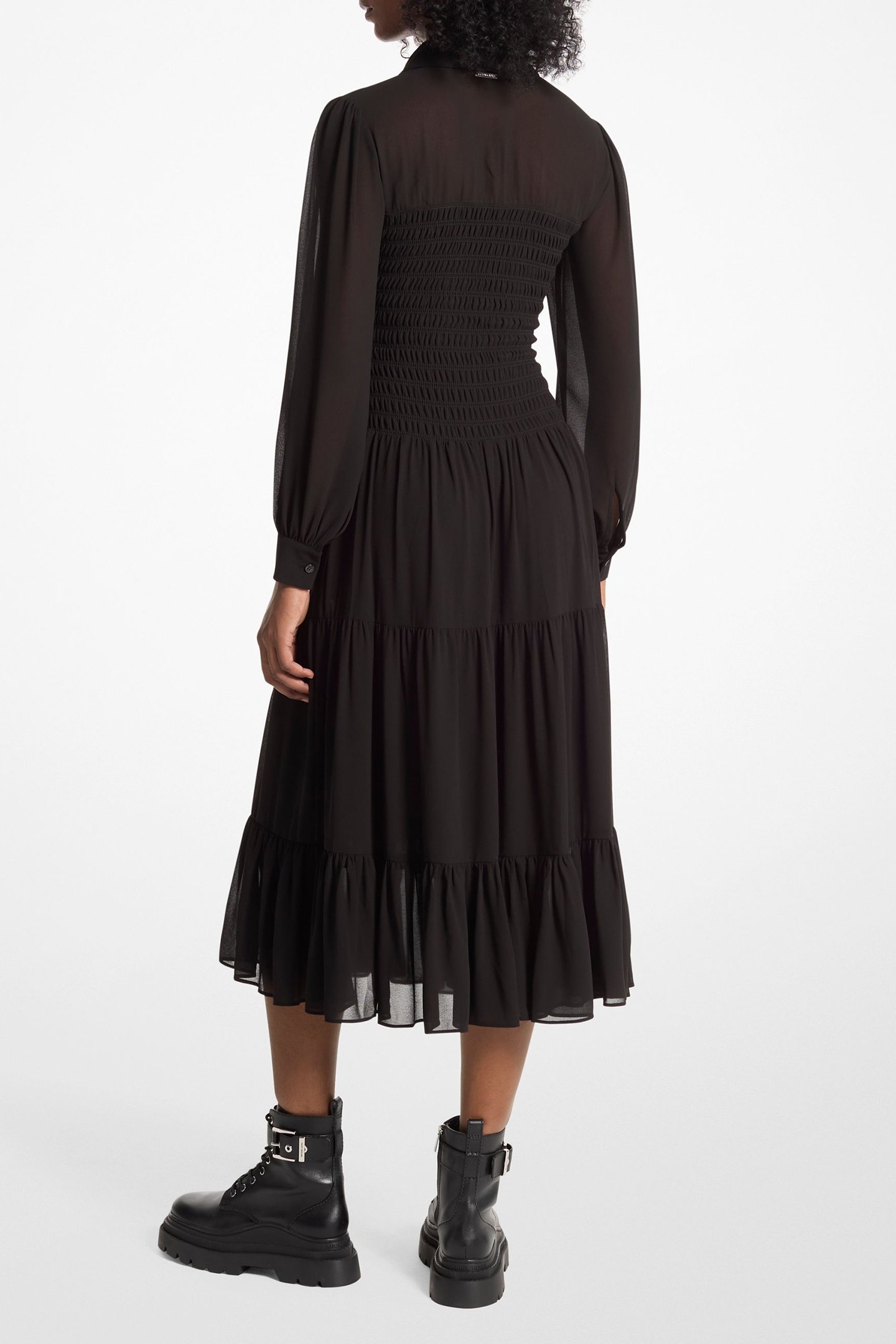 SMOCK BUTTON DOWN SHIRT DRESS IN BLACK 2