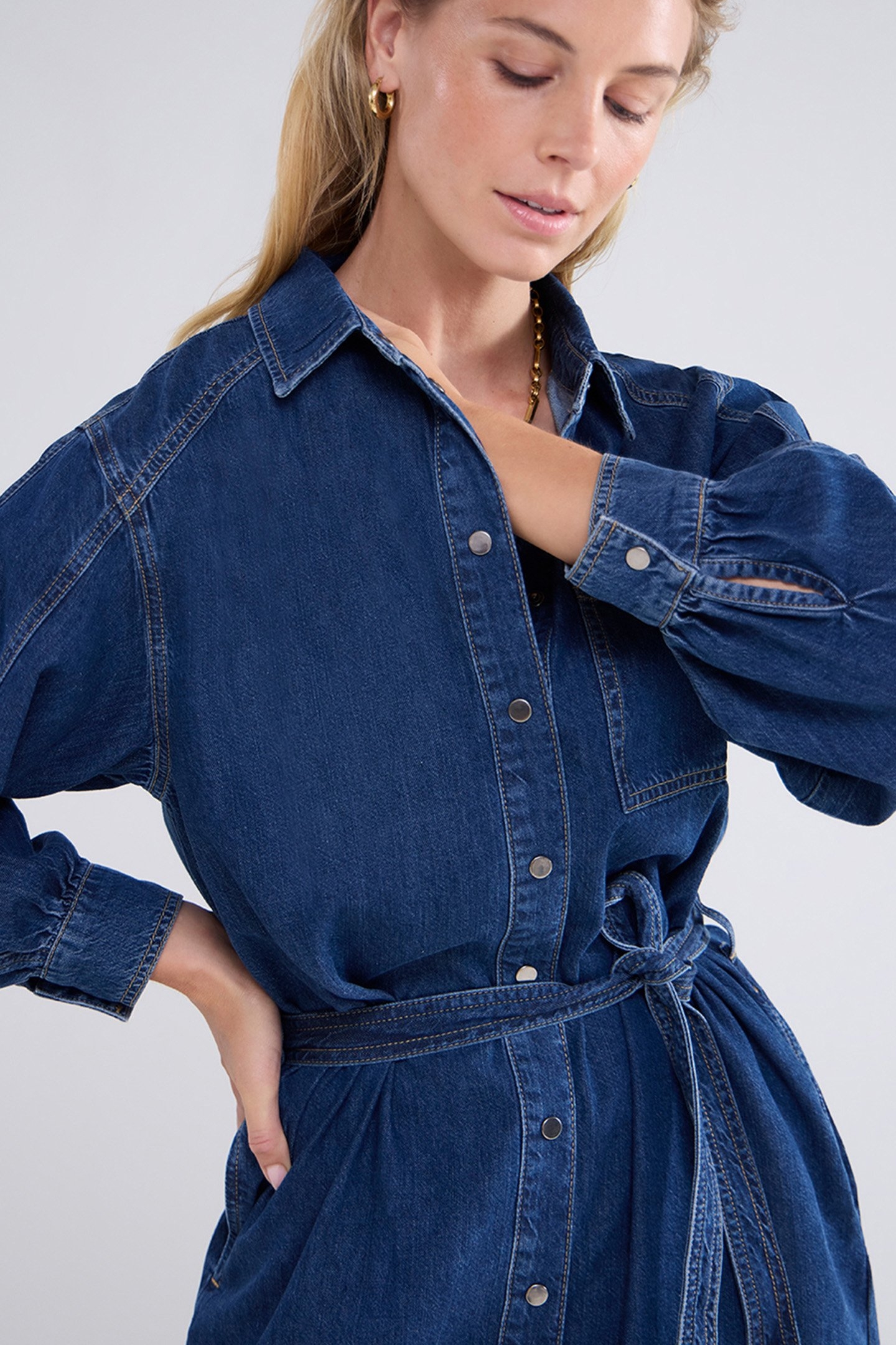 DENIM SHIRT DRESS LIGHTWEIGHT COTTON TENCEL BLUES 6