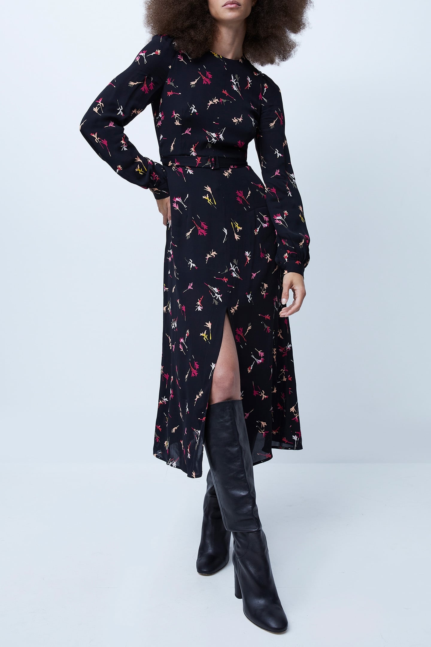 CHIARA DRAPE MIDAXI DRESS BLACK MULTI 1