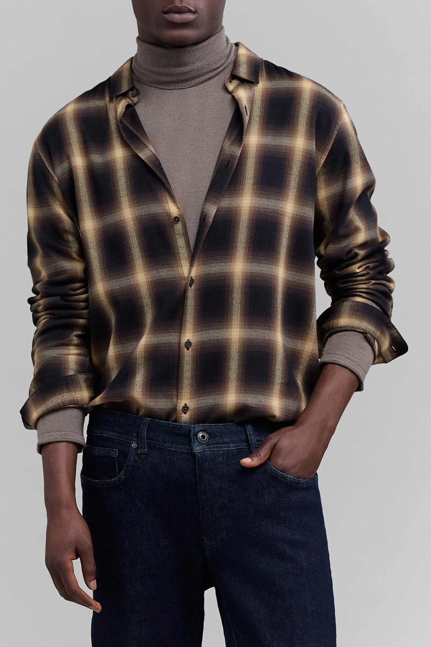 SHIRT REGULAR DARK KHAKI CHECK PATTERN HOMME 1