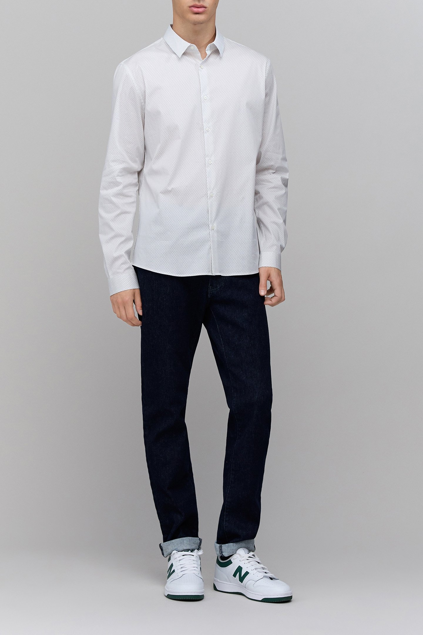 OFF-WHITE SLIM SHIRT WITH GREY POLKA DOT PRINT 3