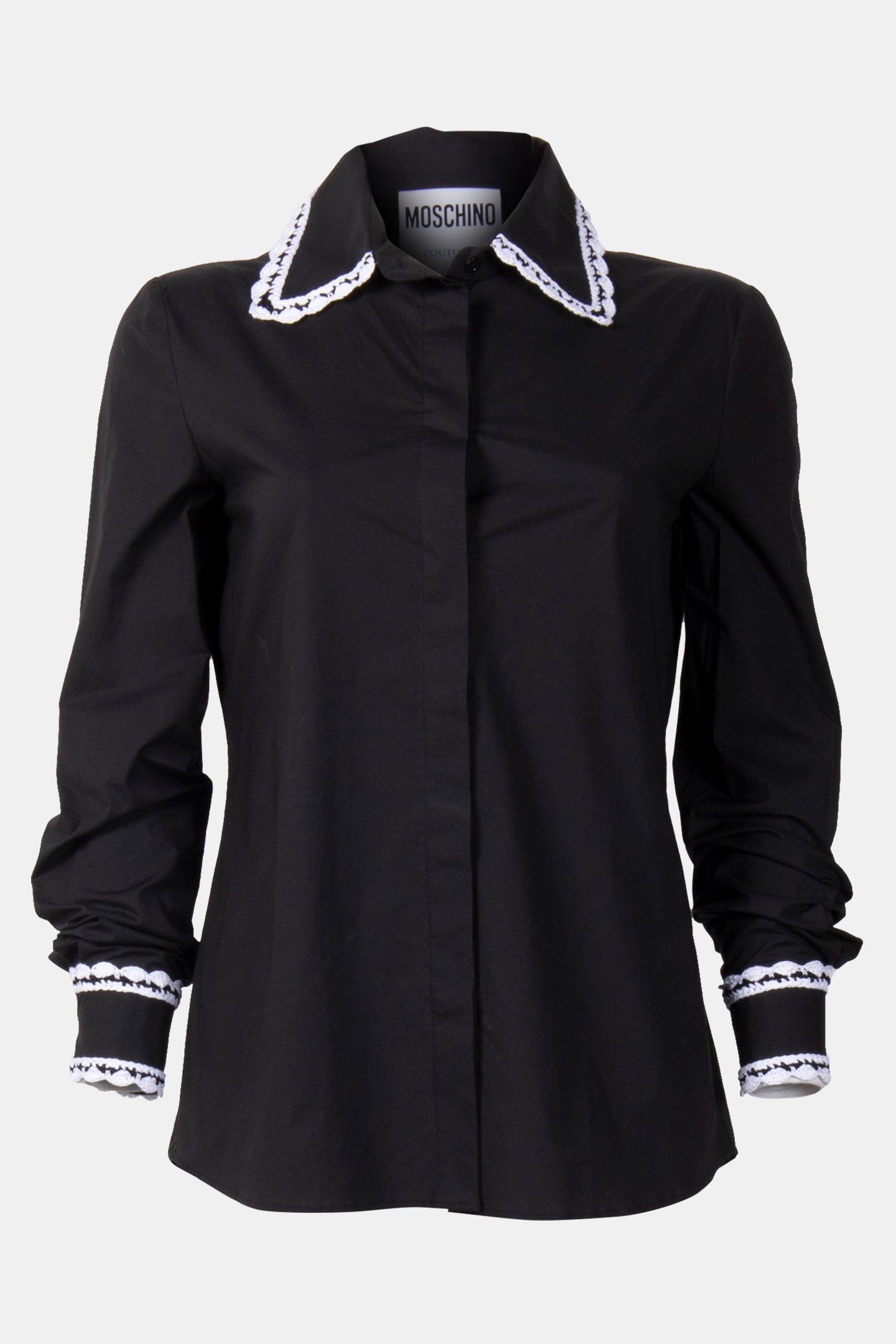 STRETCH POPLIN SHIRT CROCHET DETAILS BLACK 3