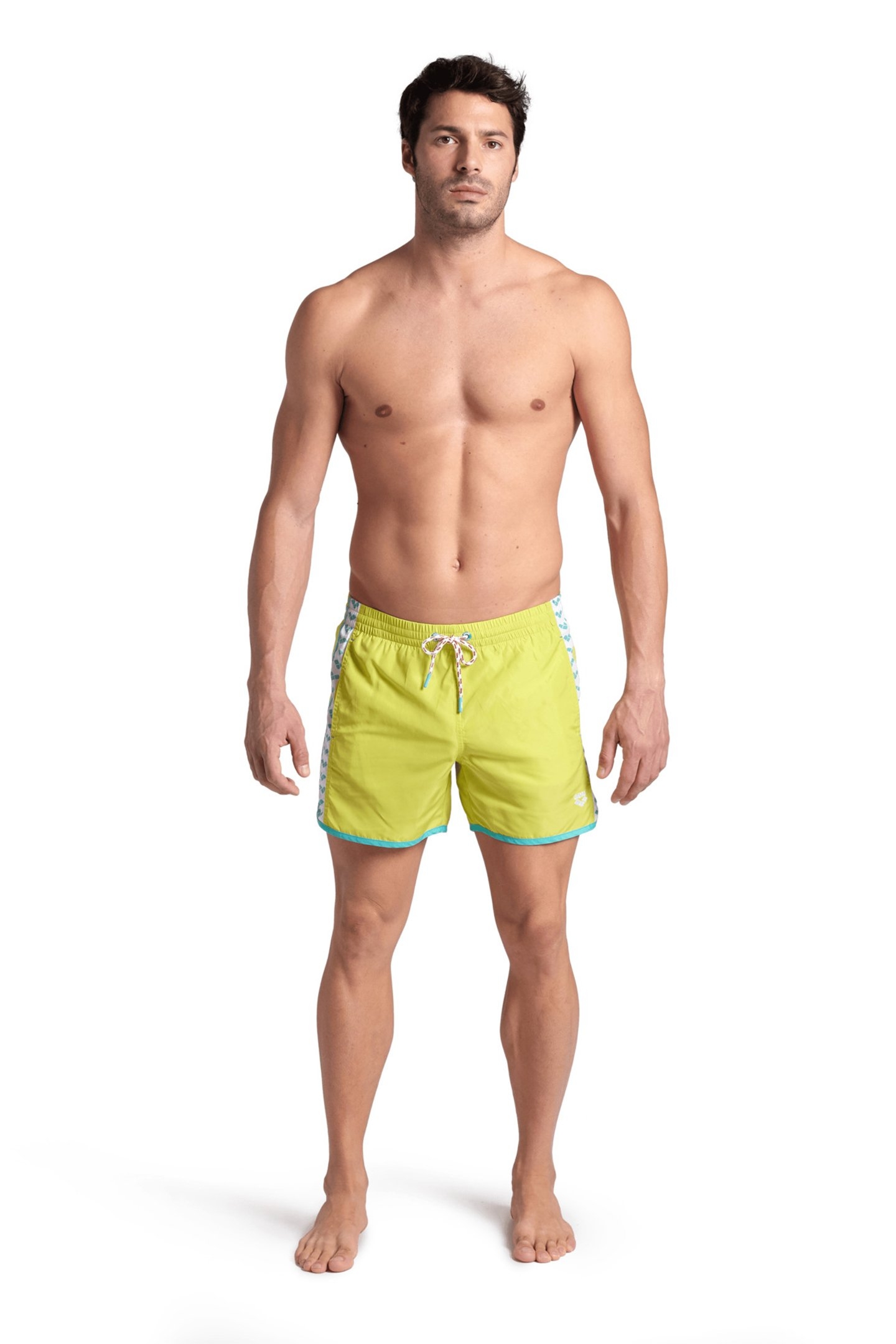 MEN'S ARENA TEAM STRIPE BEACH SHORT SOFT GREEN-WATER-WHITE 3