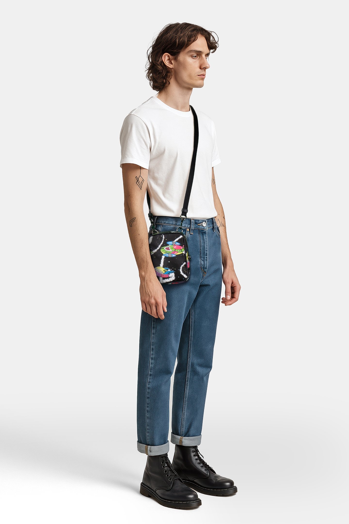 MOSCHINO SPACESHIPS NYLON SHOULDER BAG BLACK 2