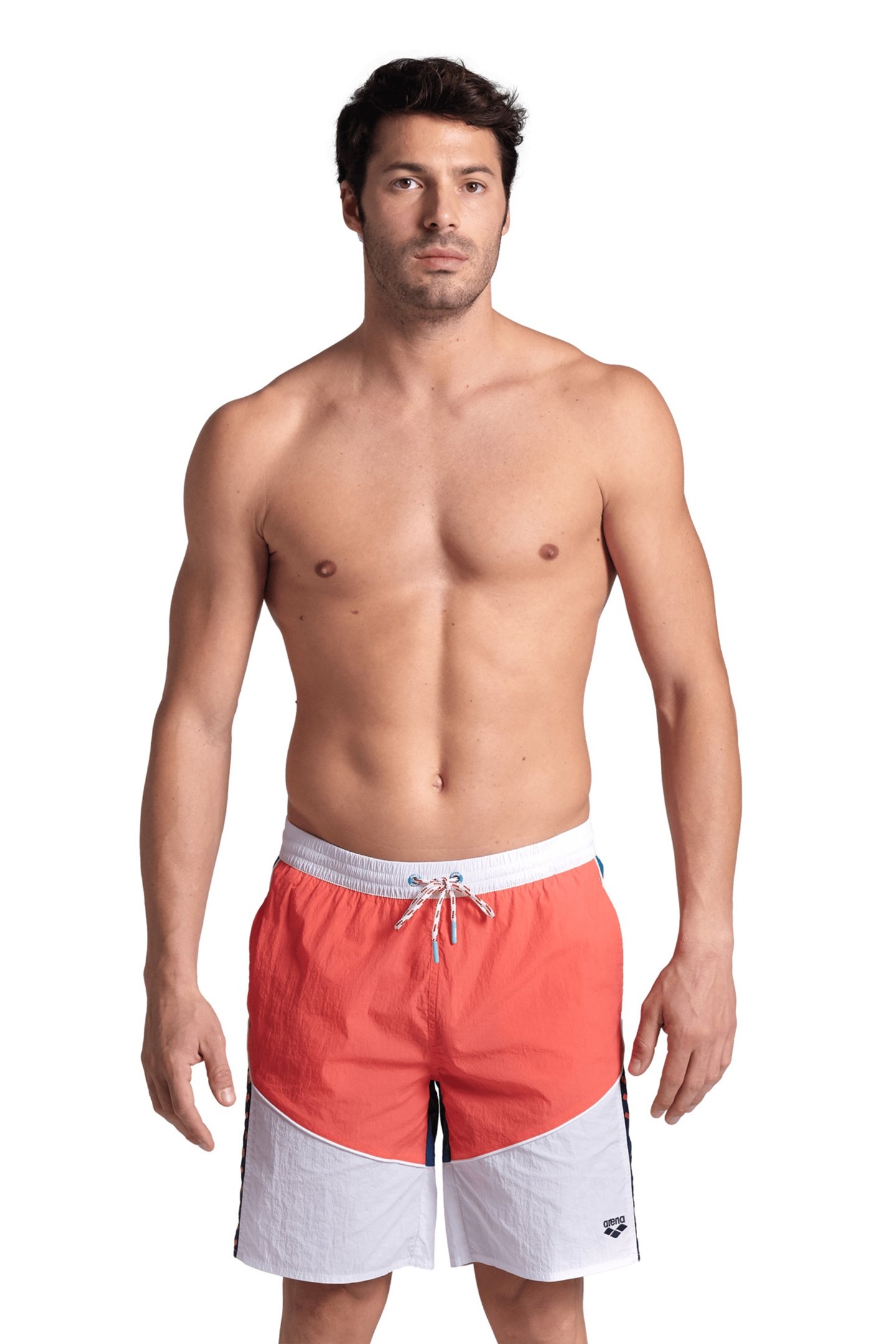 MEN'S ARENA TEAM STRIPE BERMUDA PANEL WHITE-CALYPSO CORAL-BL 1