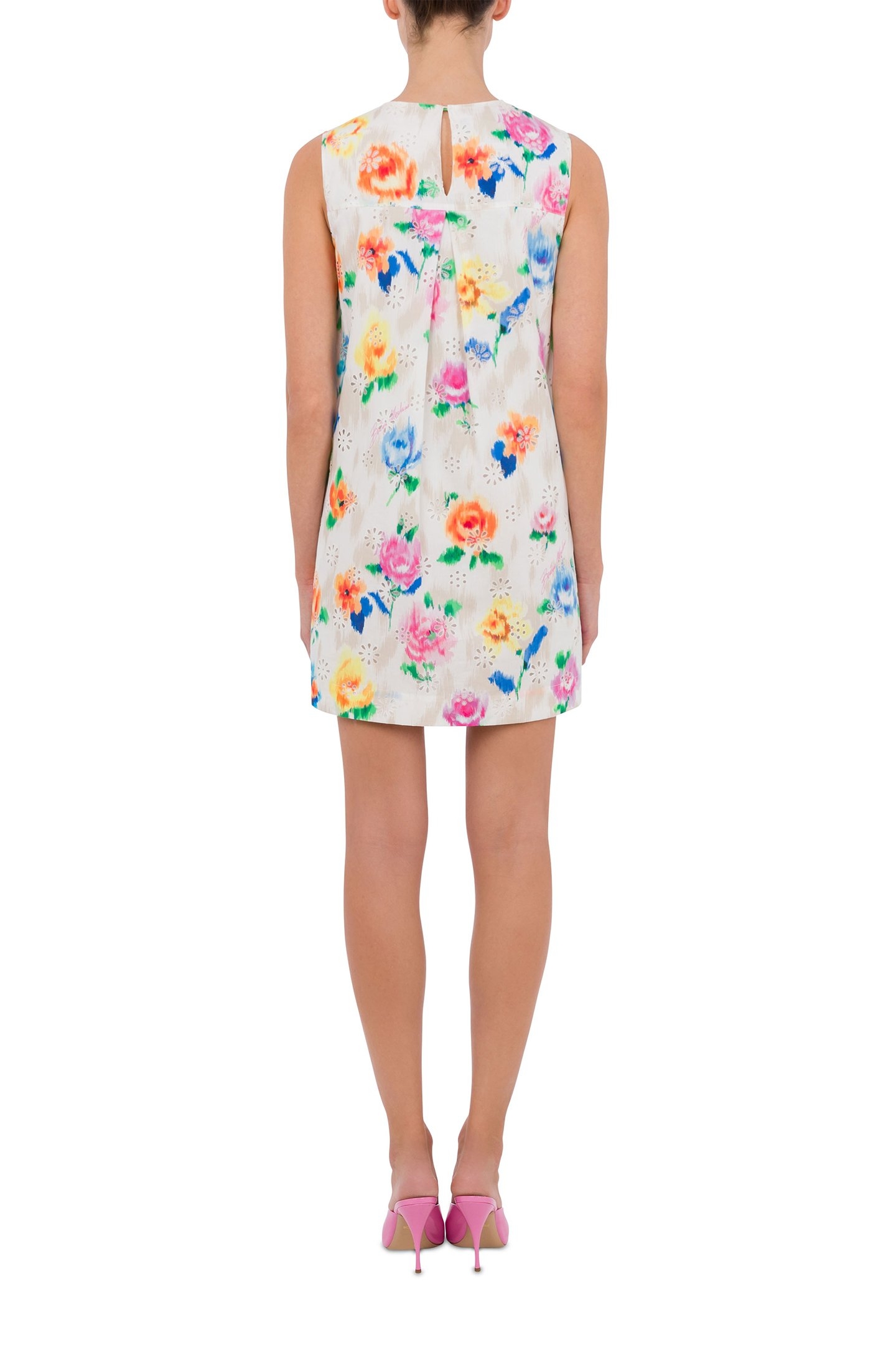 SHORT DRESS IN BRODERIE ANGLAISE FLOWER CHINÉ WHITE 2