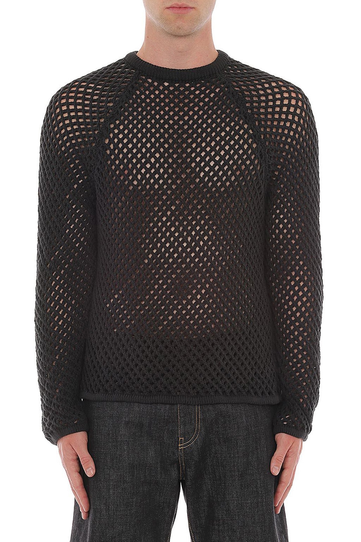 PERFORATED COTTON AND NYLON PULLOVER BLACK 1