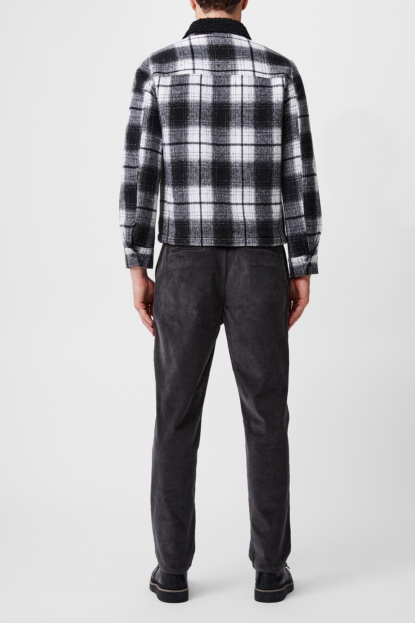 BORG COLLAR CHECKED JACKET BLACK WHITE 2