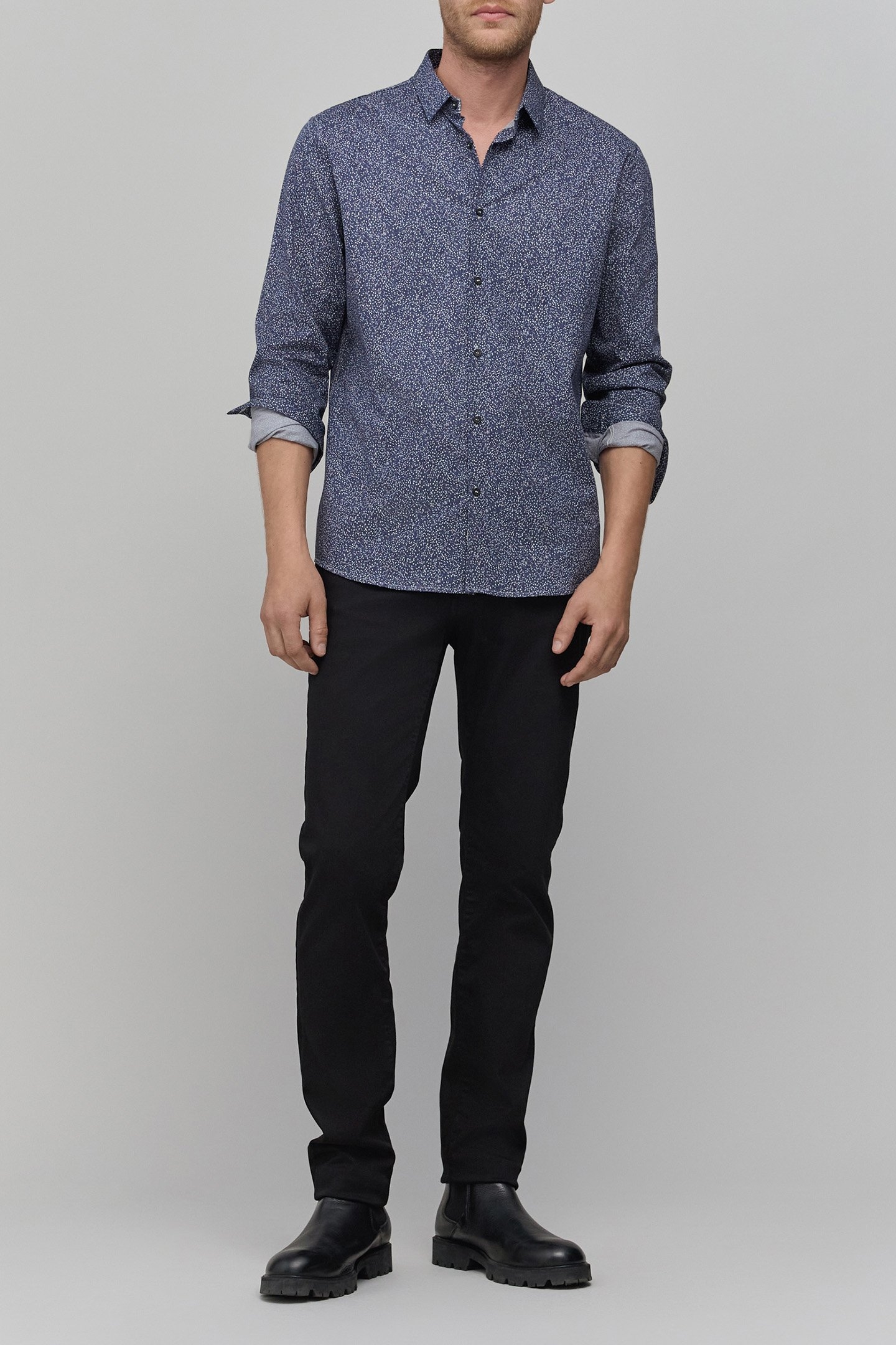 MINIMALIST PRINTED NAVY SLIM SHIRT 3