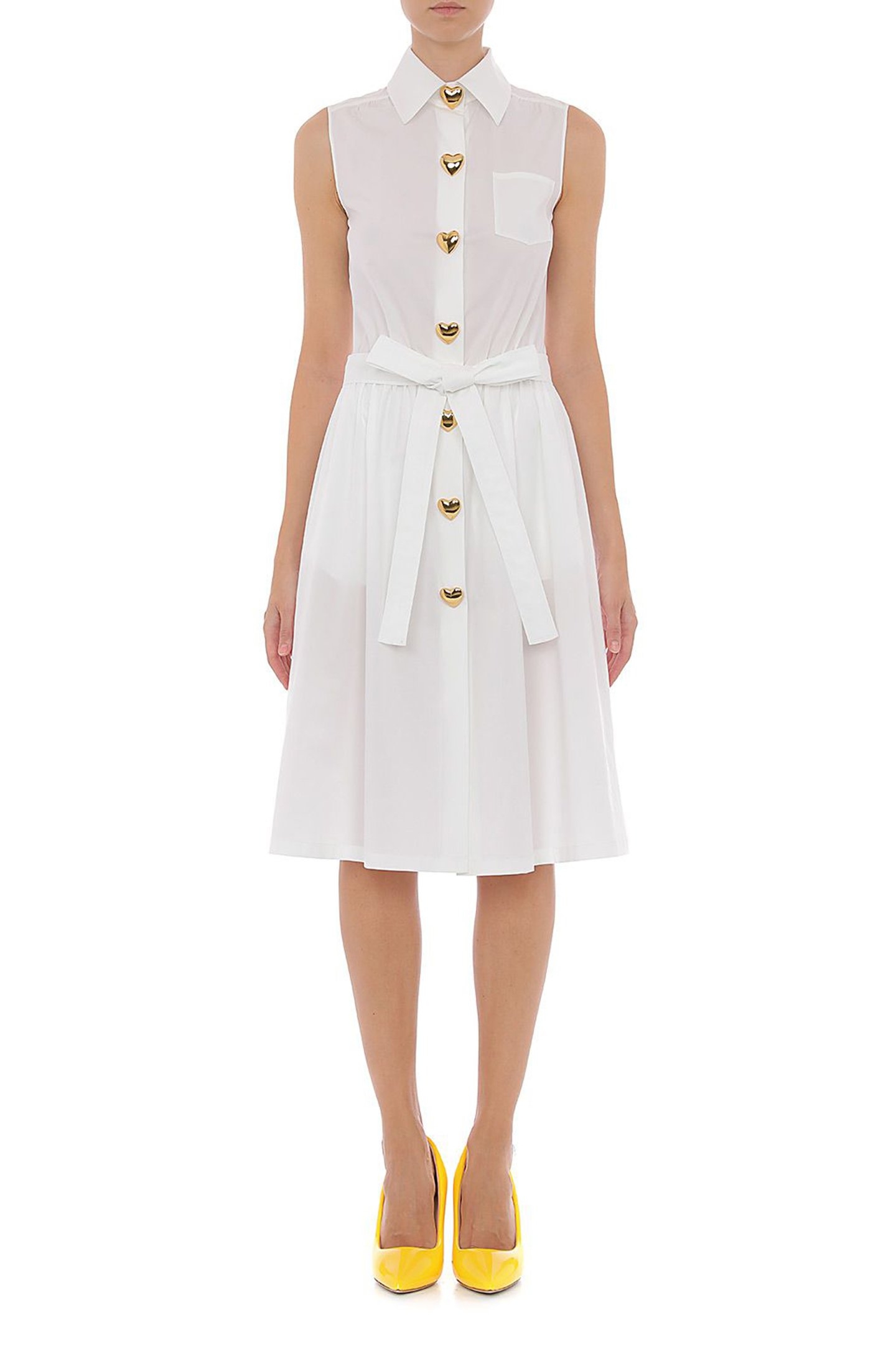 HEART BUTTONS STRETCH POPLIN DRESS WHITE 1