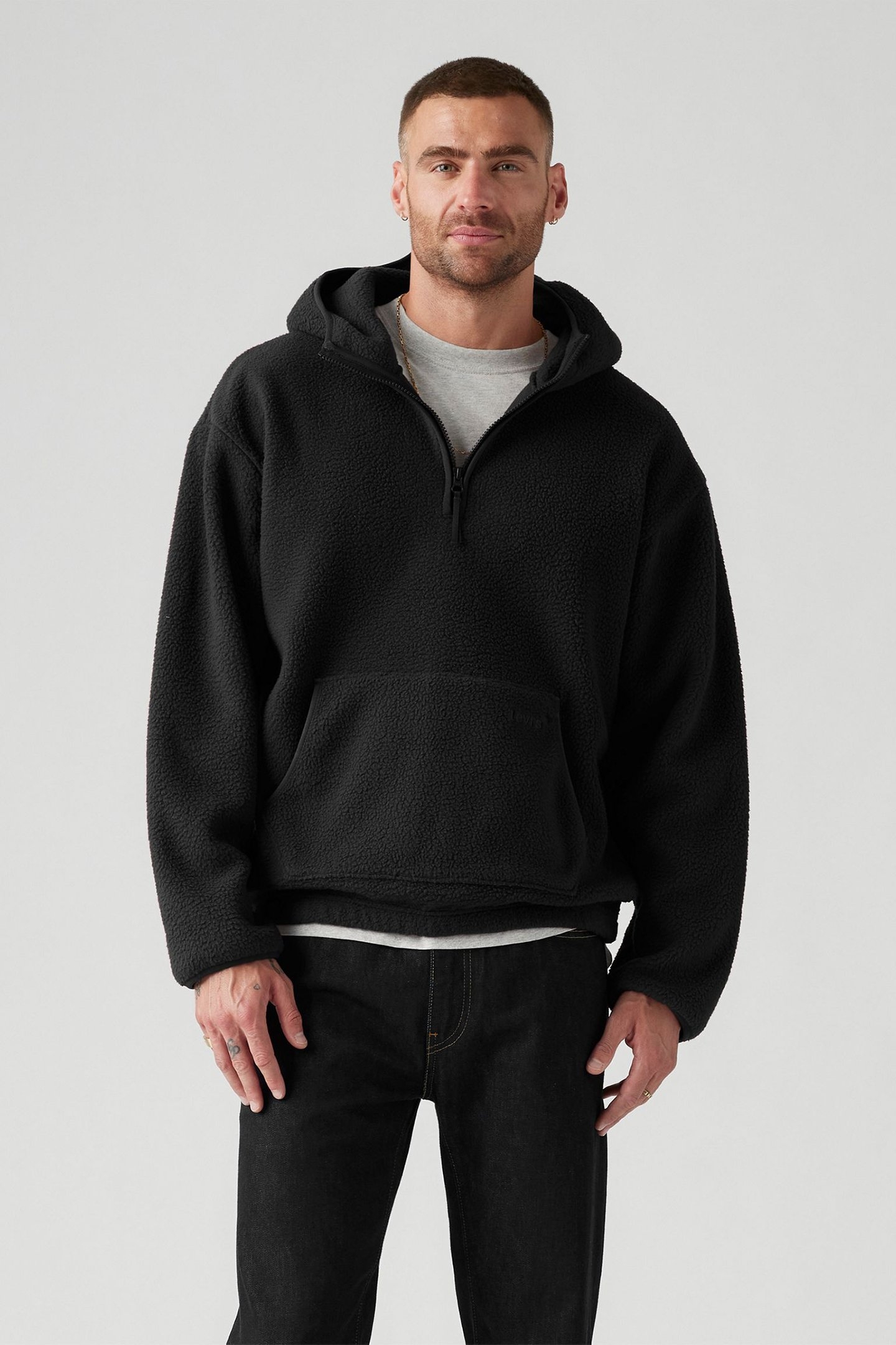 HOODED SHERPA PULLOVER JET BLACK 1