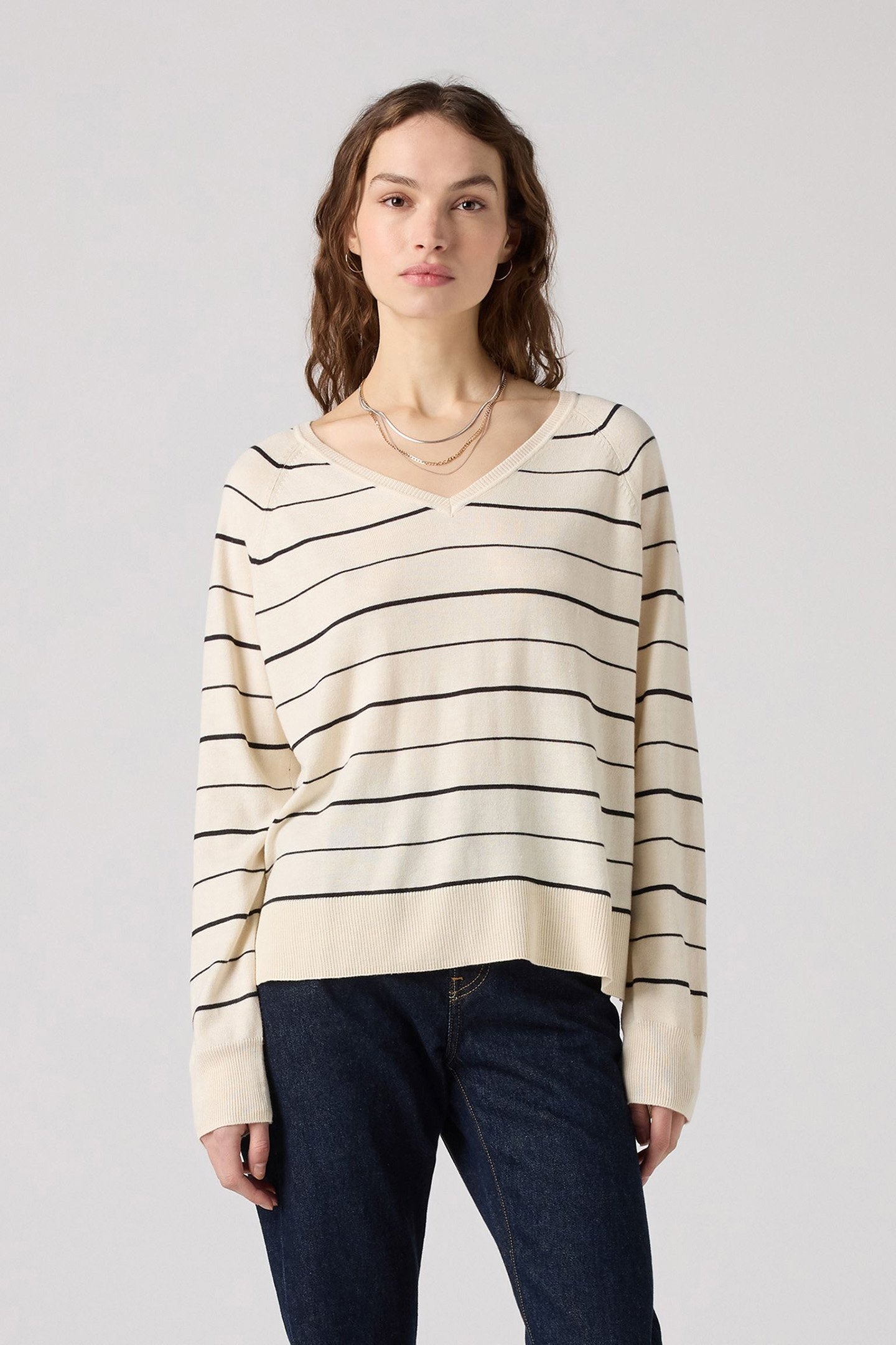 PETAL VNECK SWEATER OLYMPIC STRIPE WHITE 1