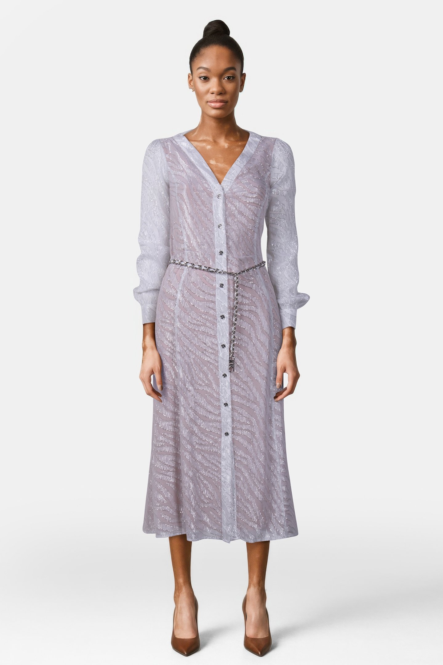 BUTTON DOWN DRESS IN WHITE ZEBRA JAQUARD 1