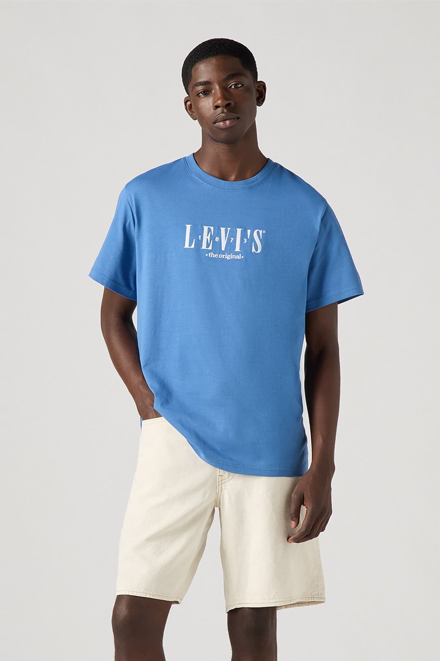 SS RELAXED FIT TEE SERIF LOGO DUTCH BLUE 1