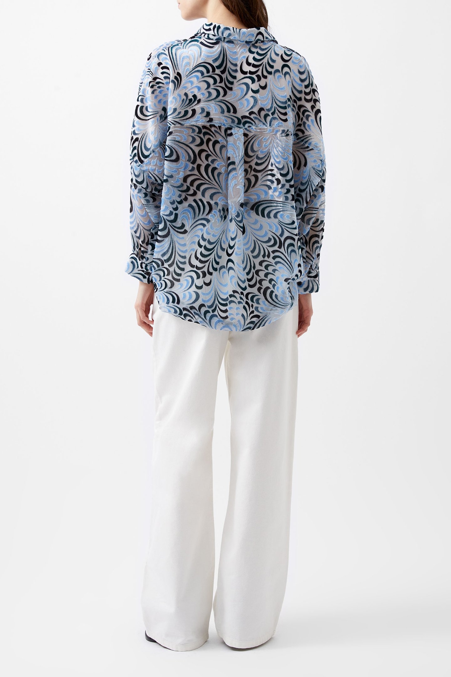 DIA DEVORE V BUTTON POPOVER SUMMER WHITE/BLUE 2