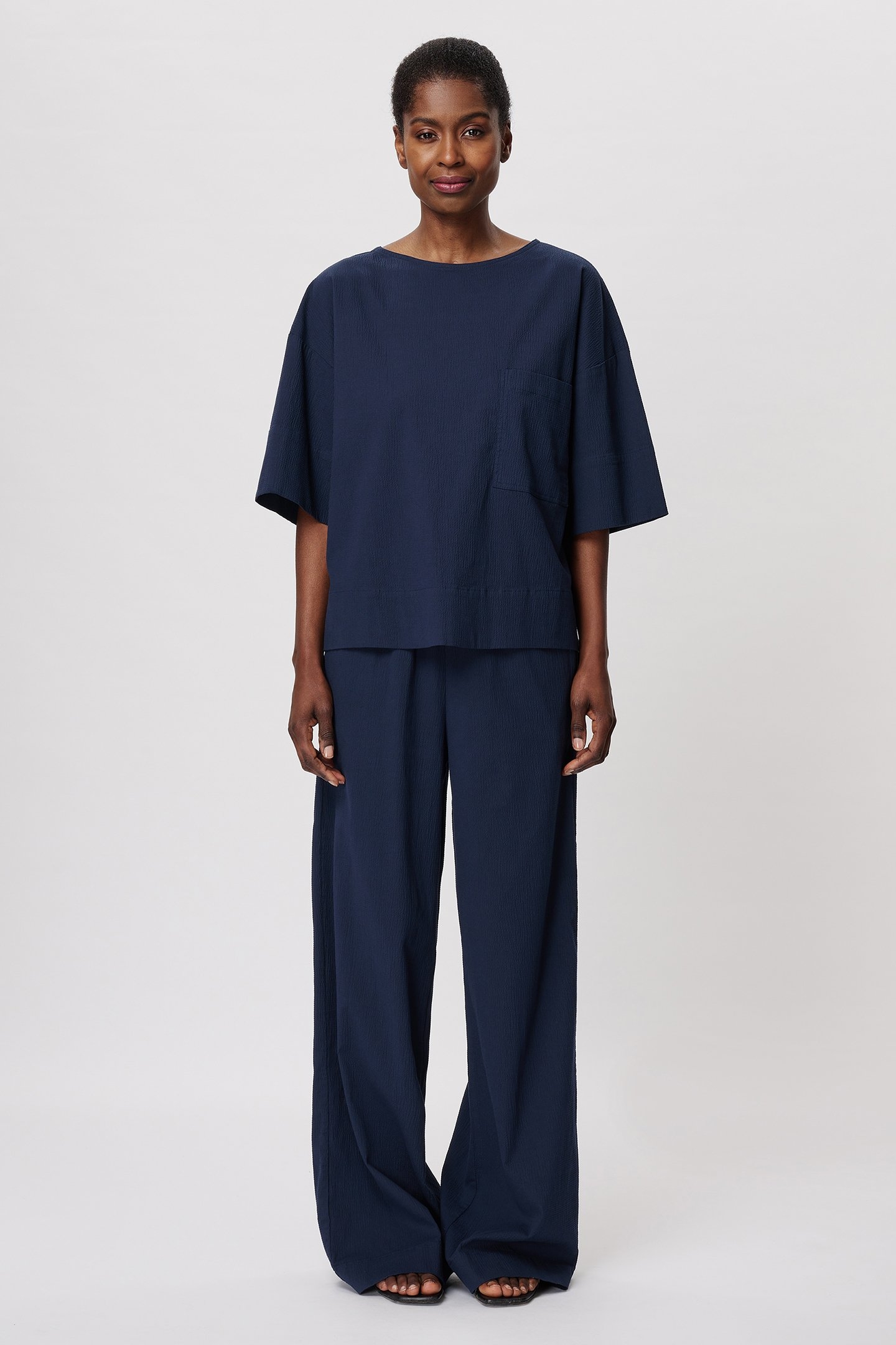 COTTON STRUCTURE T-SHIRT TOP MIDNIGHT BLUE 1