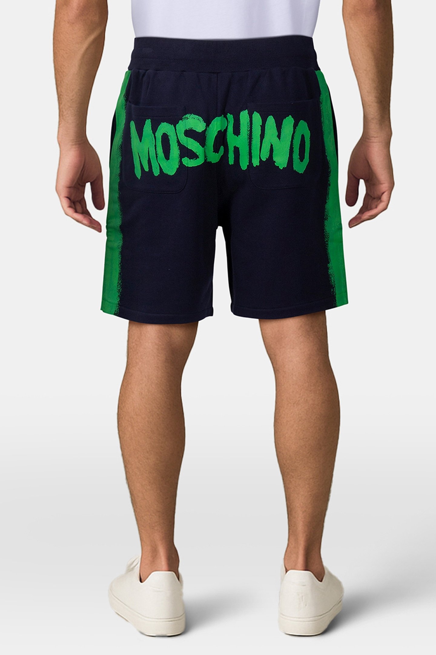 MOSCHINO PAINT ORGANIC FLEECE BERMUDA SHORTS BLUE 2