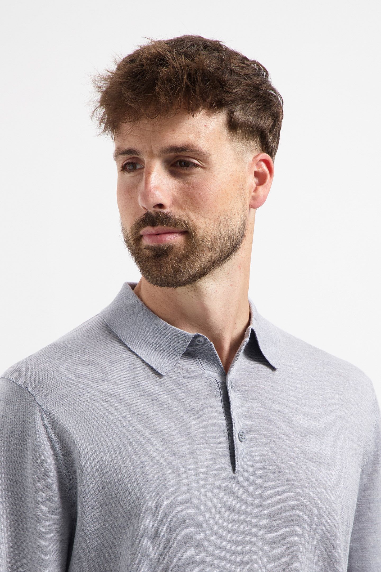 POLO LONG SLEEVE 100% MERINO MOONSTONE GREY 5