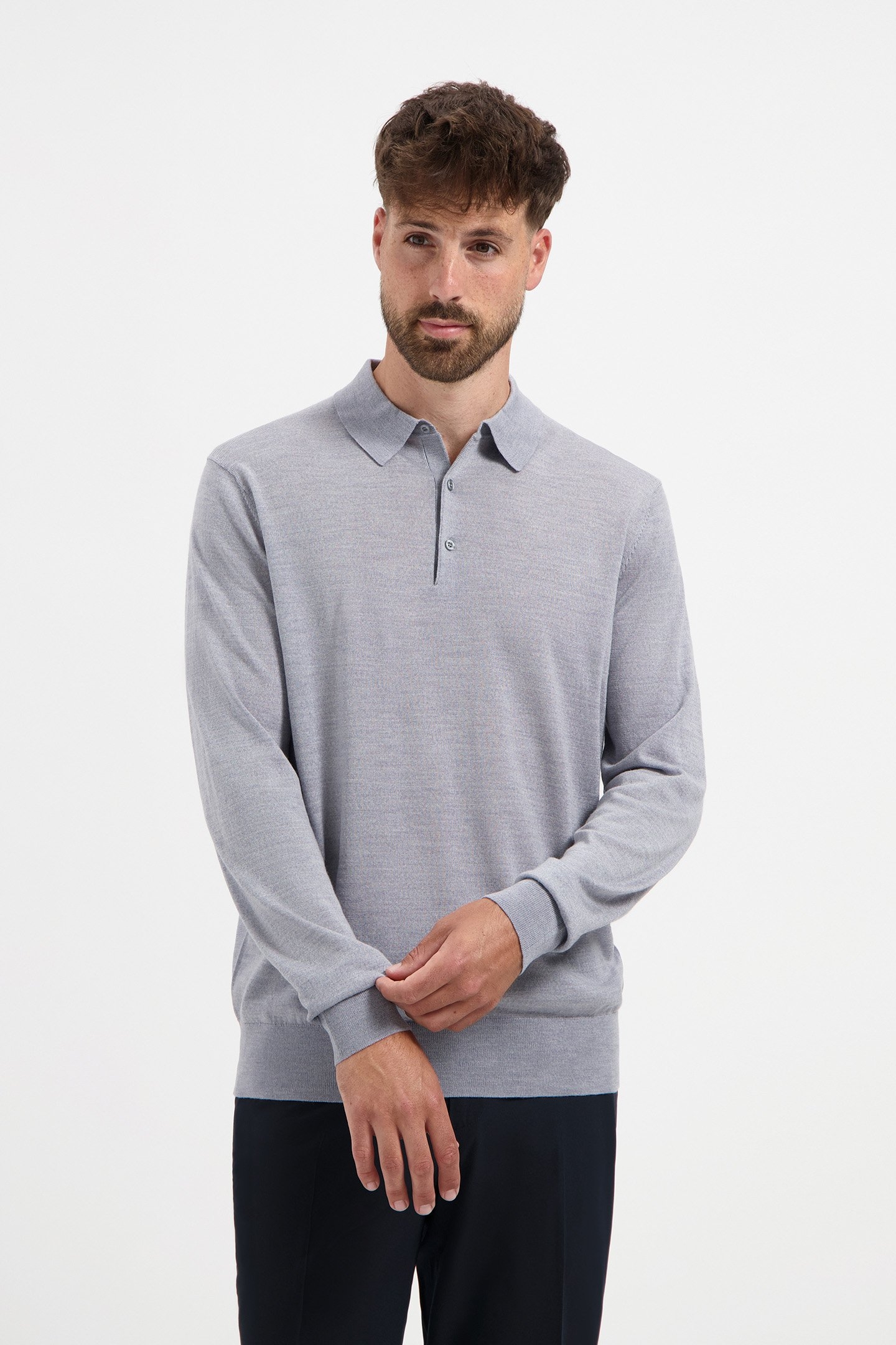 POLO LONG SLEEVE 100% MERINO MOONSTONE GREY 1