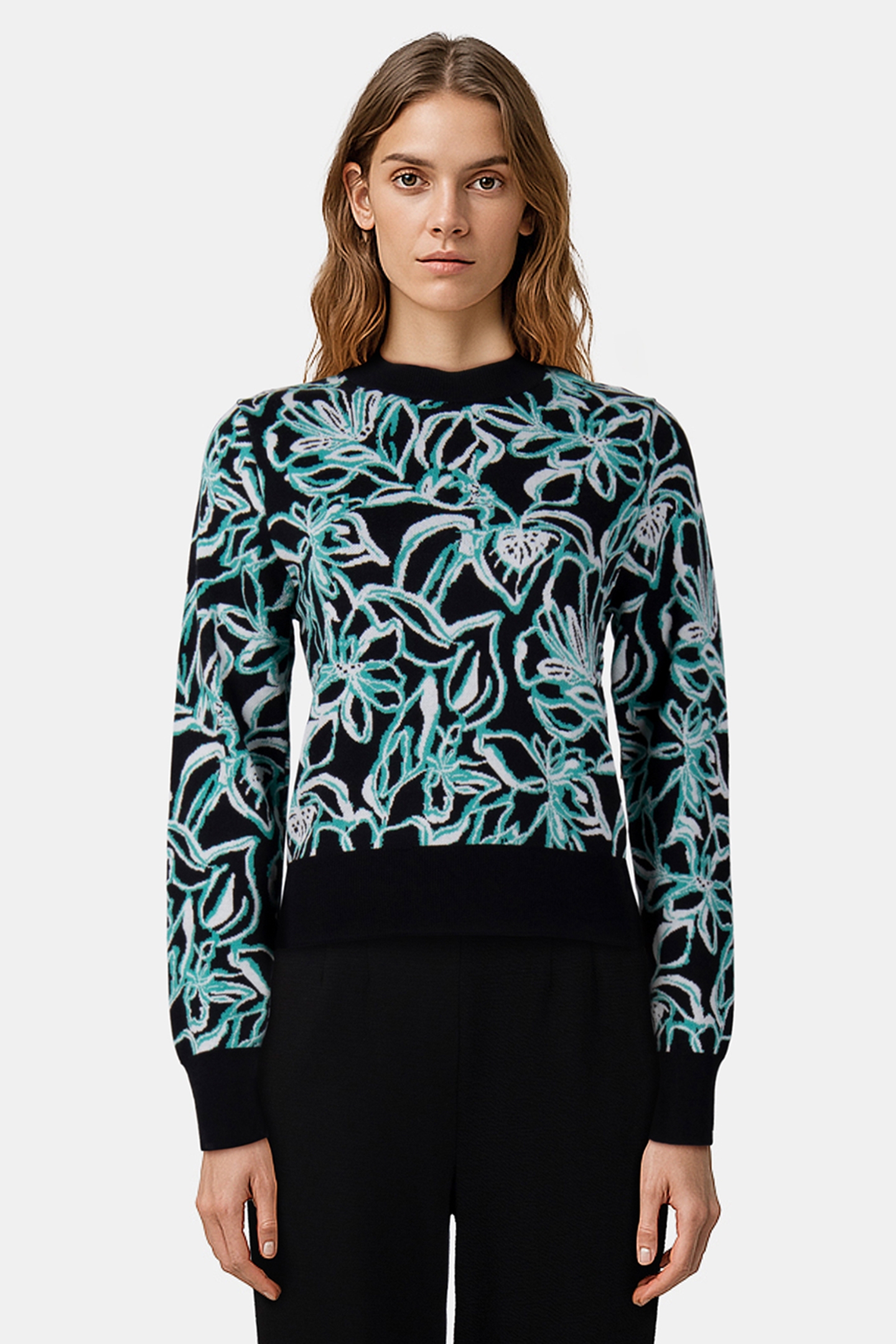 SWEATER FLORAL JACQUARD PULLOVER BLACK/NIGHT SKY/WHITE 1