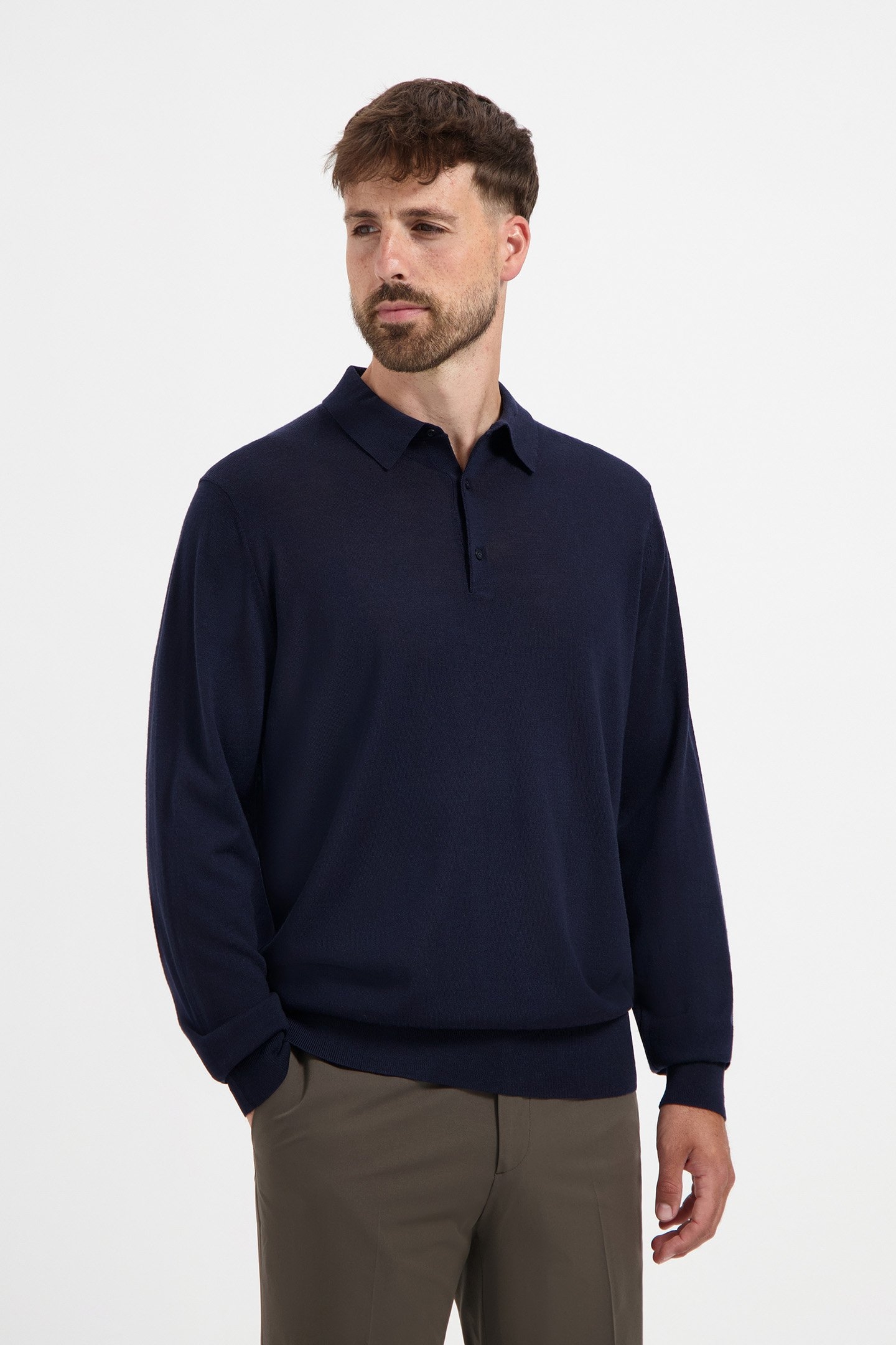 POLO LONG SLEEVE 100% MERINO NAVY BLUE 1