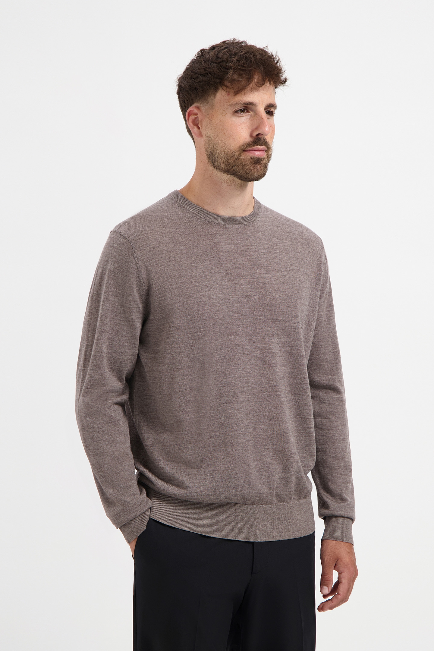 CREW NECK 100% MERINO OAK BROWN 1