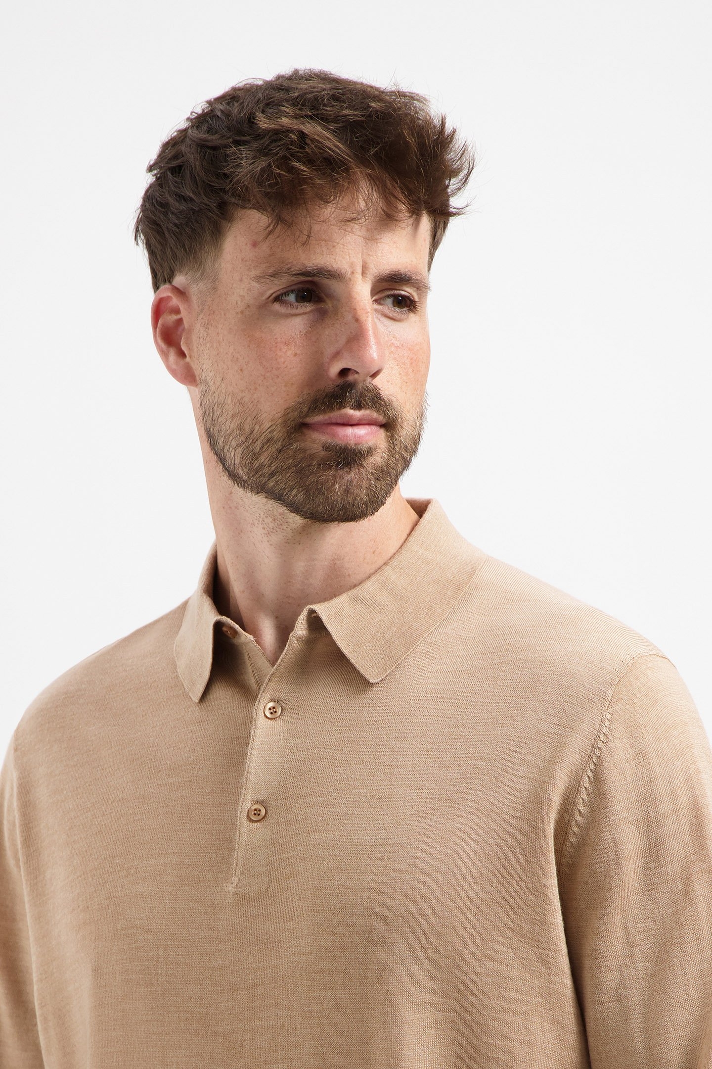 POLO LONG SLEEVE 100% MERINO SAHARA SAND 5