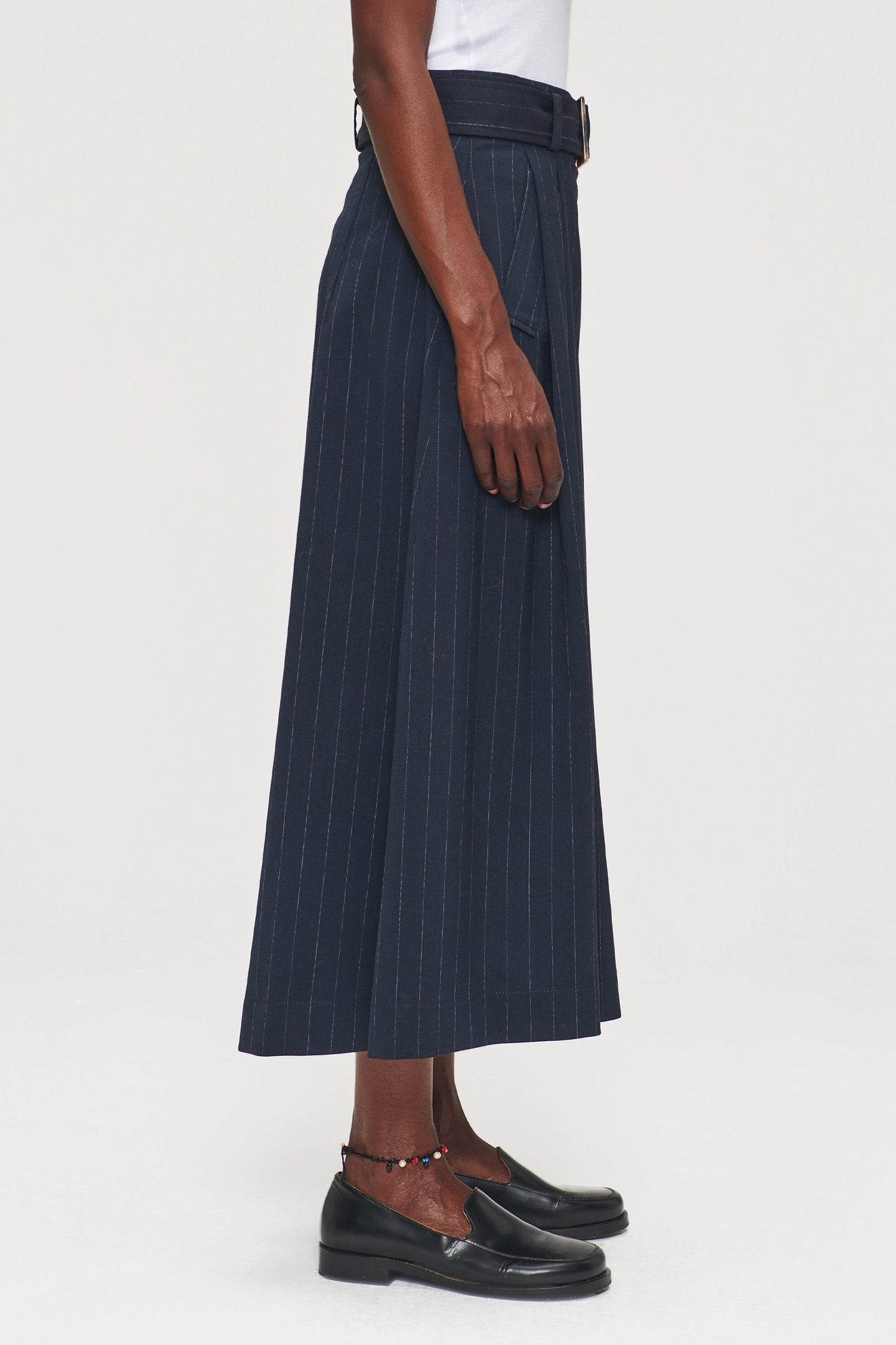 PLEATED PIN STRIPE SKIRT MIDNIGHT BLUE 6