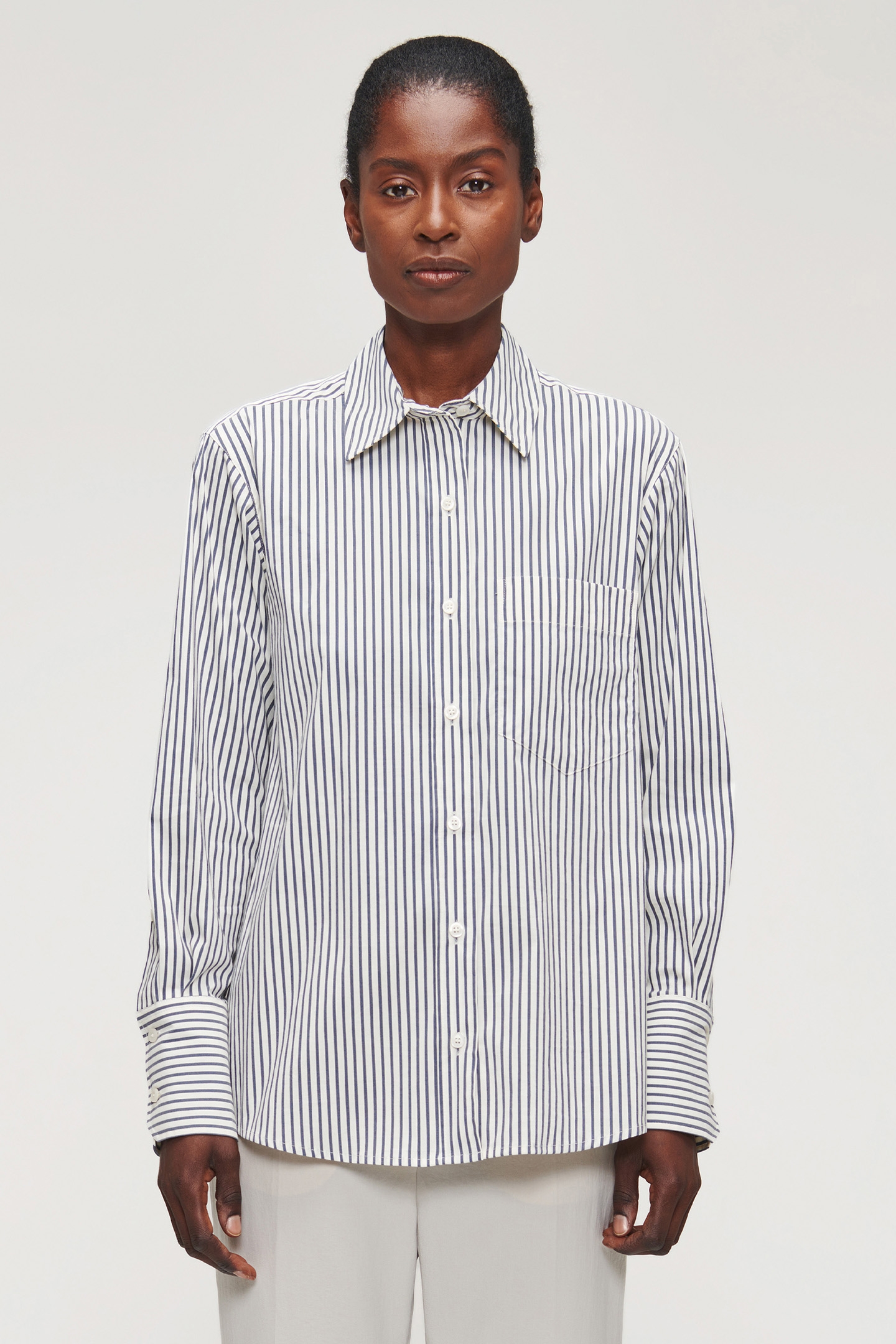 SOFT COTTON MIX STRIPPED SHIRT MIDNIGHT BLUE 1