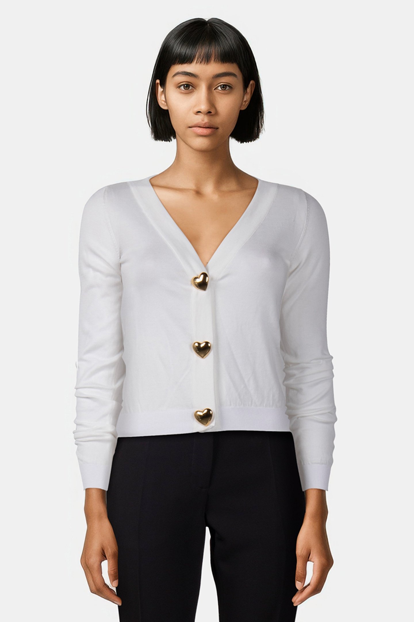 HEART BUTTONS KNITTED CARDIGAN WHITE 1