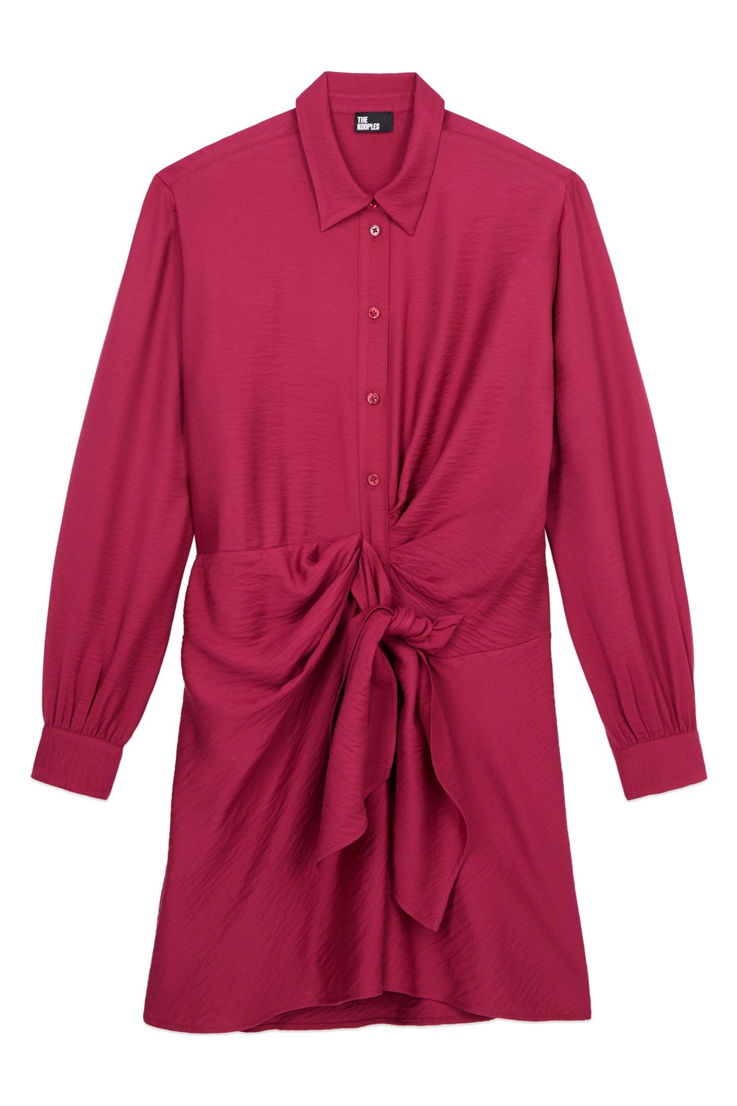 LONG-SLEEVED TIE-UP SHIRT DRESS RASPBERRY 3