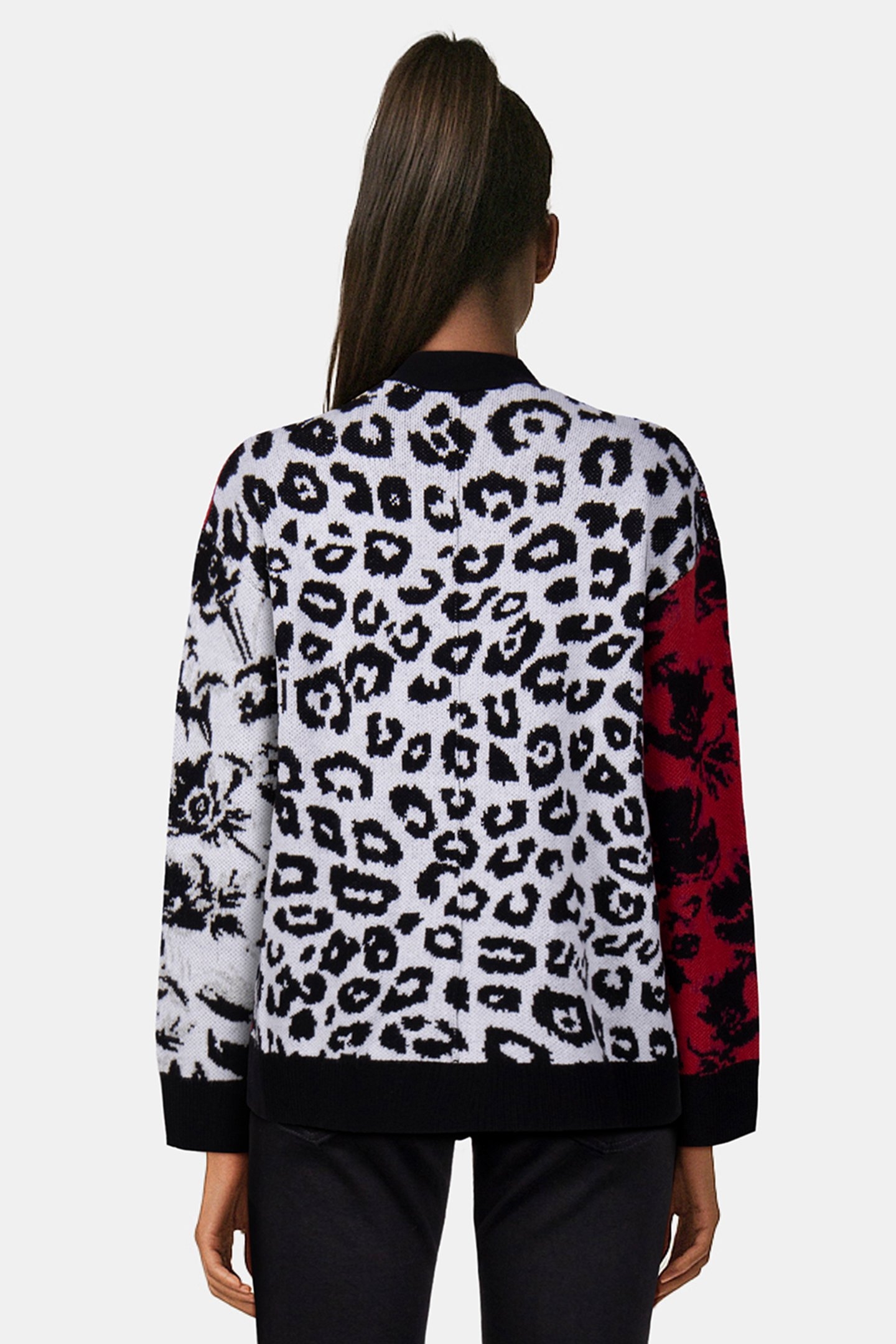 CARDIGAN PATCHWORK JACQUARD BLACK/BURGUNDY /WHITE 1