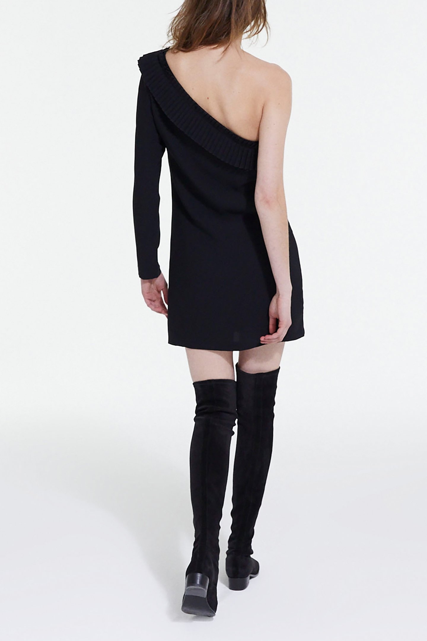 ONE-SHOULDER SHORT RUFFLED DRESS BLACK 5