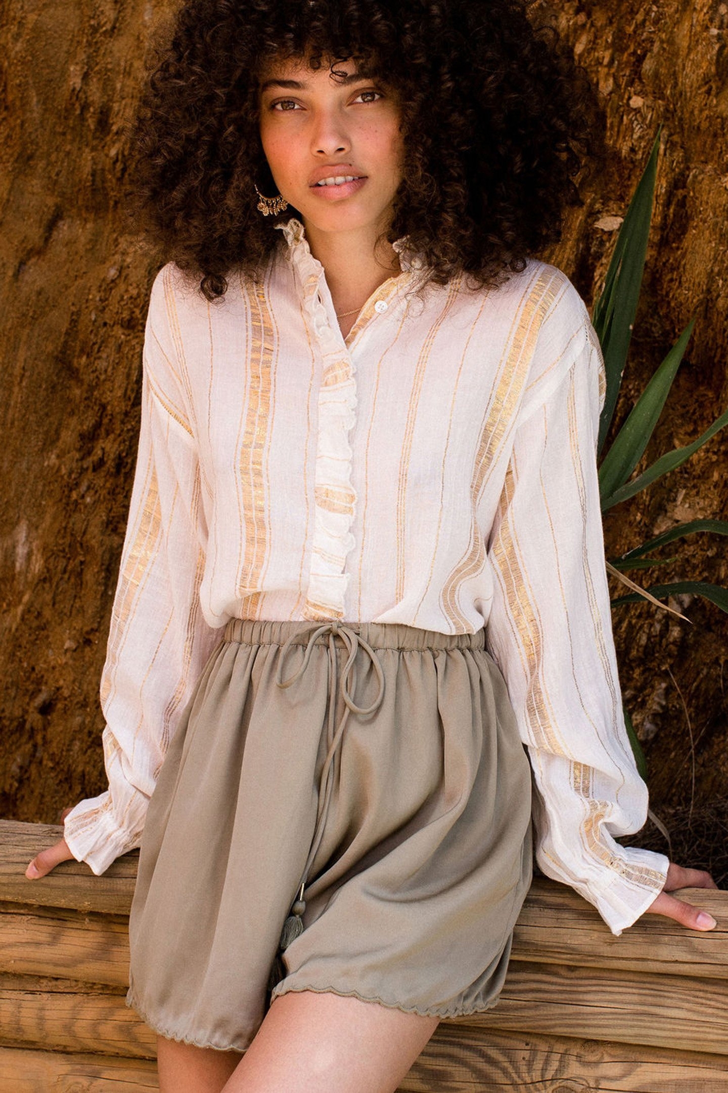 BLOUSE ILONKANIA WHITE & GOLD STRIPES 1