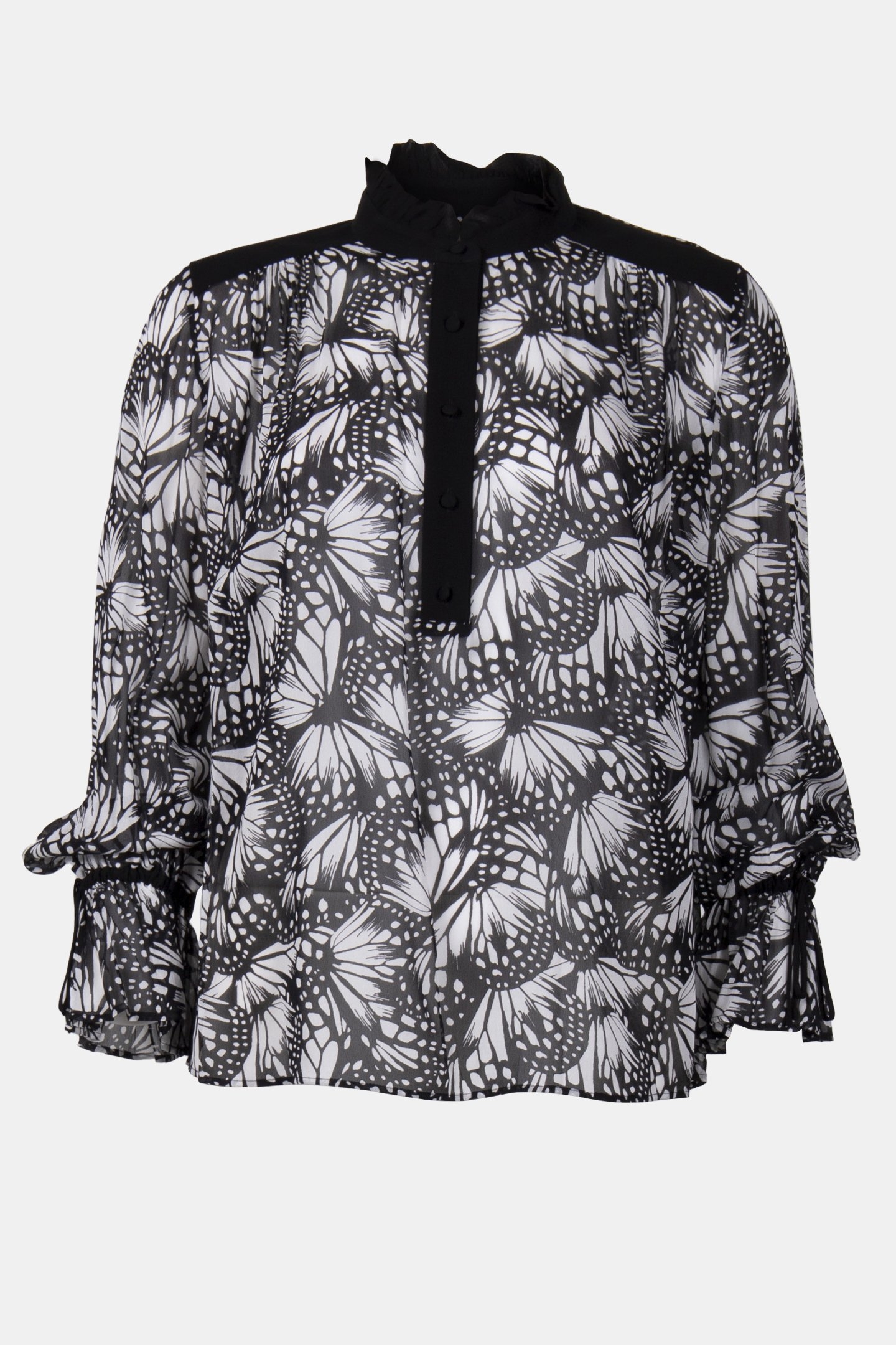 ML BUTTONED TOP WITH RUFFLE AT THE COLLAR BLACK WHITE 3