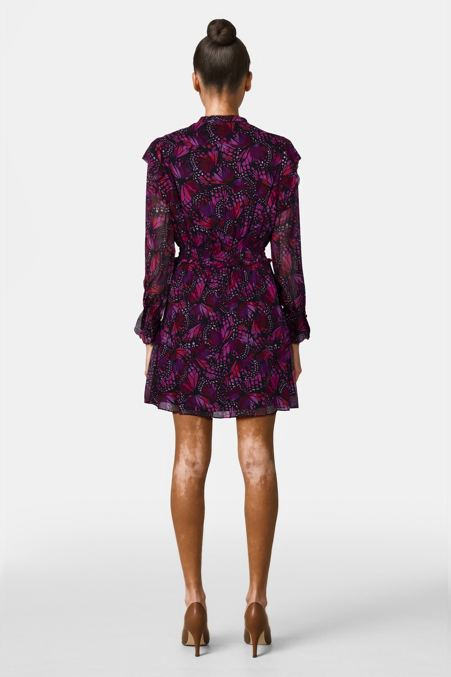 ML SHORT BUTTONED DRESS WITH LAVALIERE COLLAR PINK 2