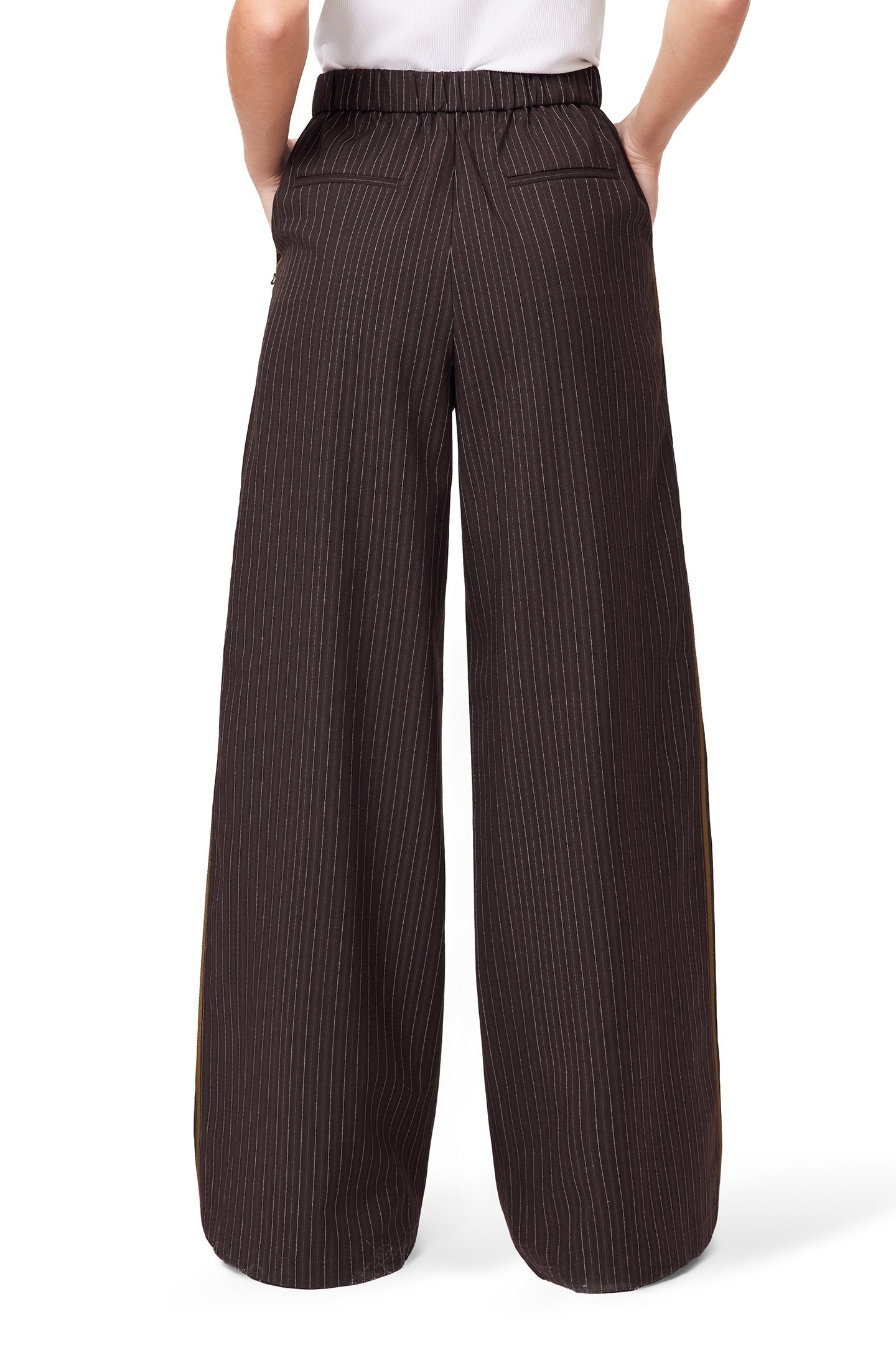 TAILORED WIDE LEG PANTS W TIE BROWN PINSTRIPE 2