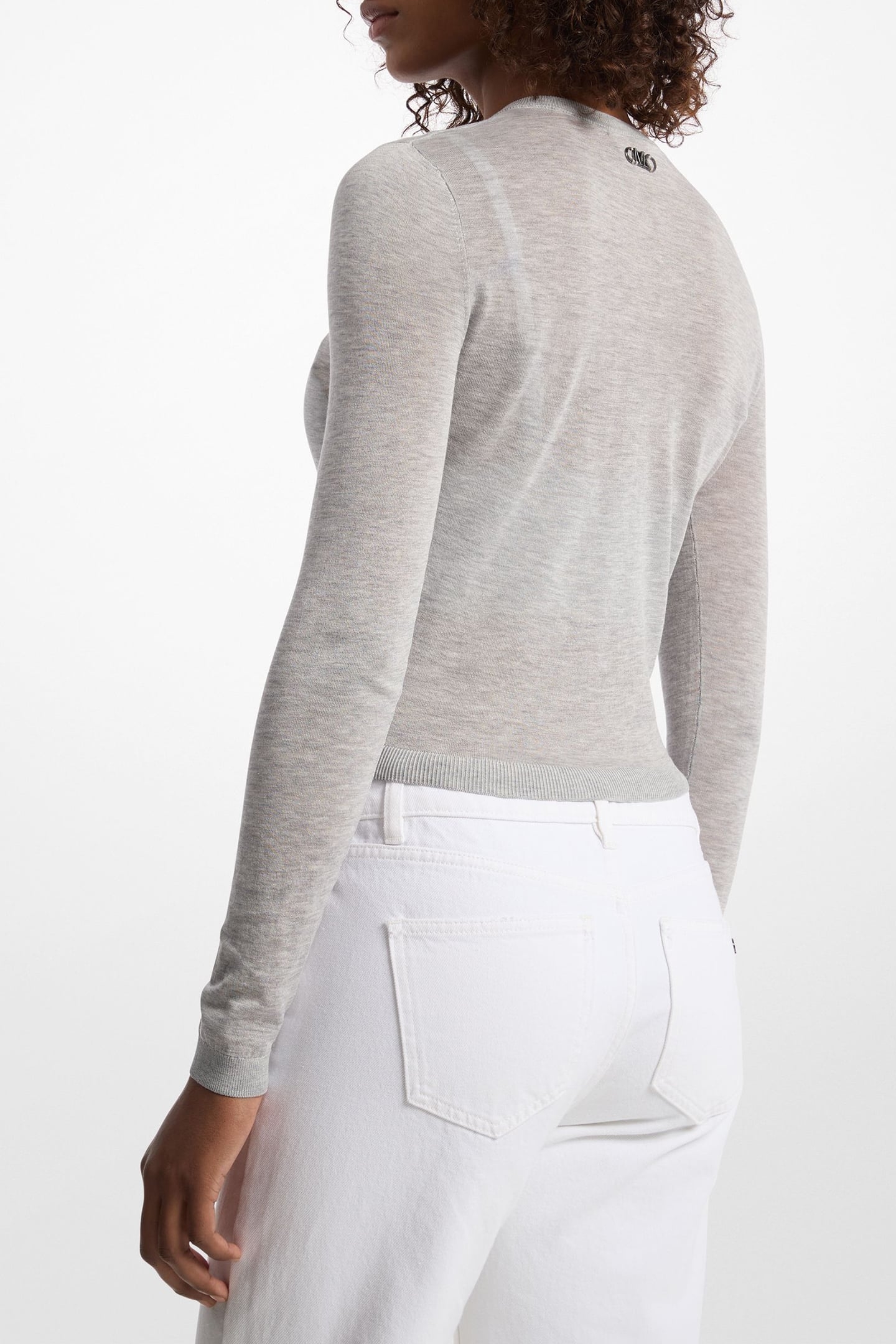 COTTON SILK CREW NECK CARDIGAN IN GREY 2