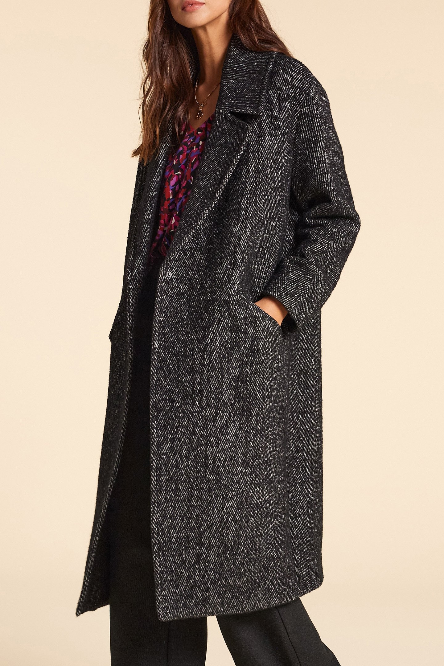 BLACK MARL WOOL CLOTH LONG COAT BLACK 5
