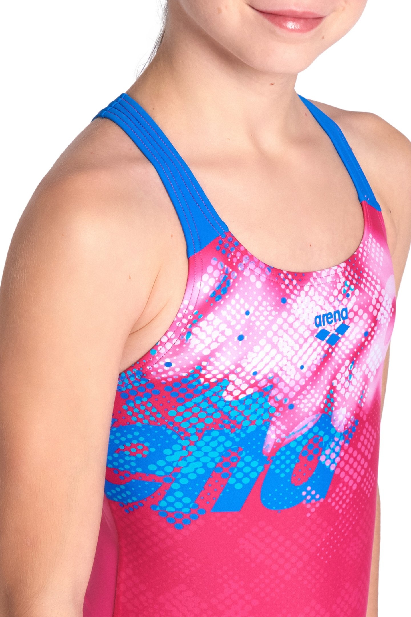 GIRL'S ARENA SPLASH POINT SWIMSUIT V BAC FREAK ROSE BLUE CHI 4